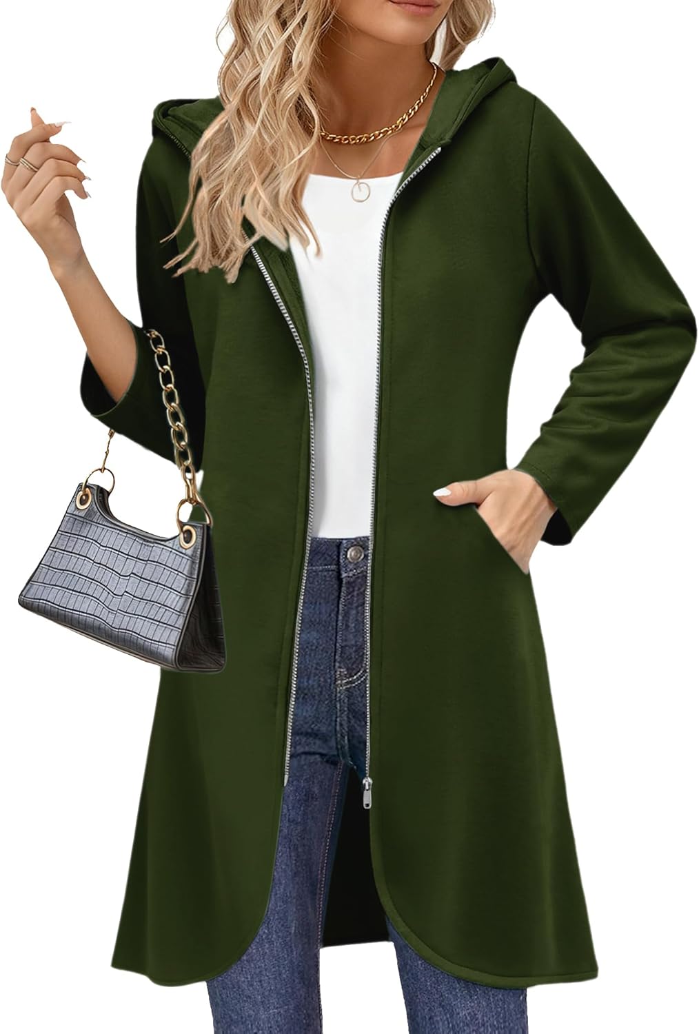 Zeagoo Women's Fall Jacket 2025 Zip Up Hoodies Long Sleeve Long Tunic Sweatshirts Oversized Fleece Casual Coat with Pocket