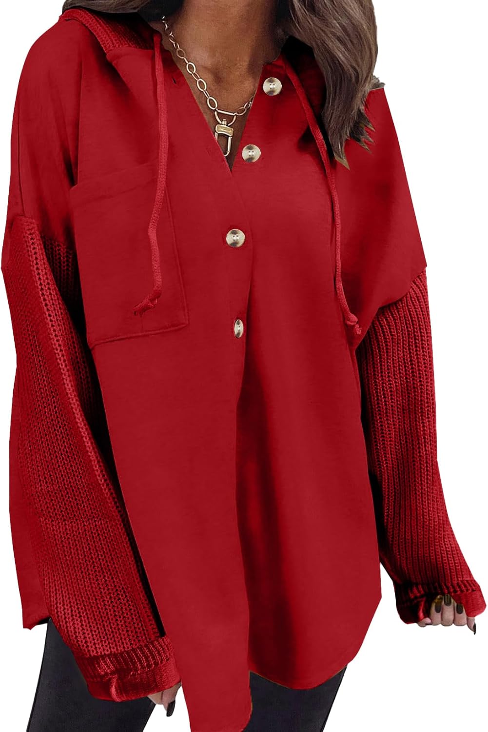 SHEWIN Oversized Sweatshirt for Women Loose Fit Casual Long Sleeve Button Hooded Sweatshirts Hoodies with Pocket