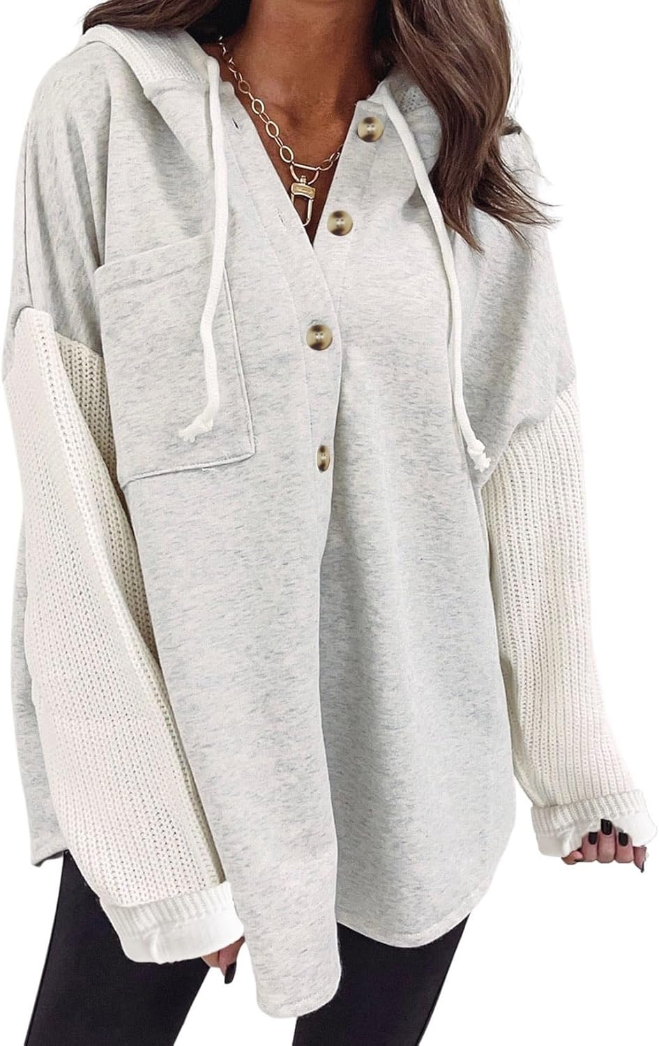 SHEWIN Oversized Sweatshirt for Women Loose Fit Casual Long Sleeve Button Hooded Sweatshirts Hoodies with Pocket