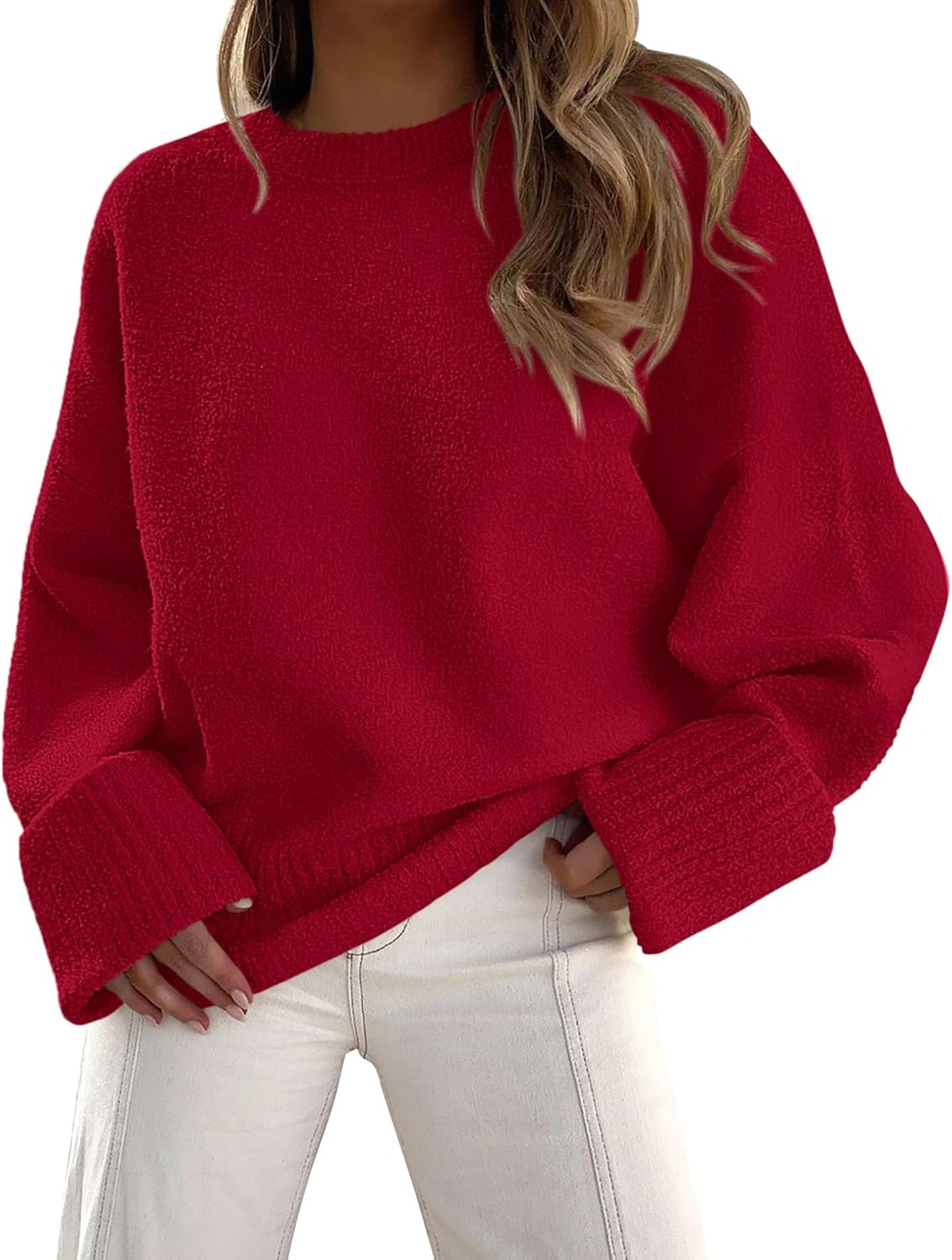 PRETTYGARDEN Women's Fall Oversized Sweaters Casual Crewneck Pullover Long Sleeve Fuzzy Chunky Knit Tops Blouse