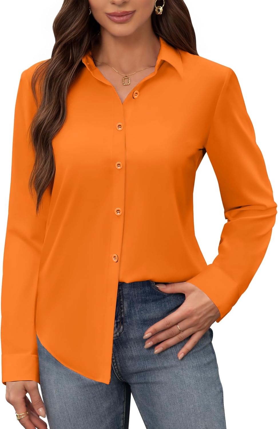 siliteelon Women's Stain Shield Dress Shirts Wrinkle Free Long Sleeve Shirts Solid Work Business Button Down Shirts