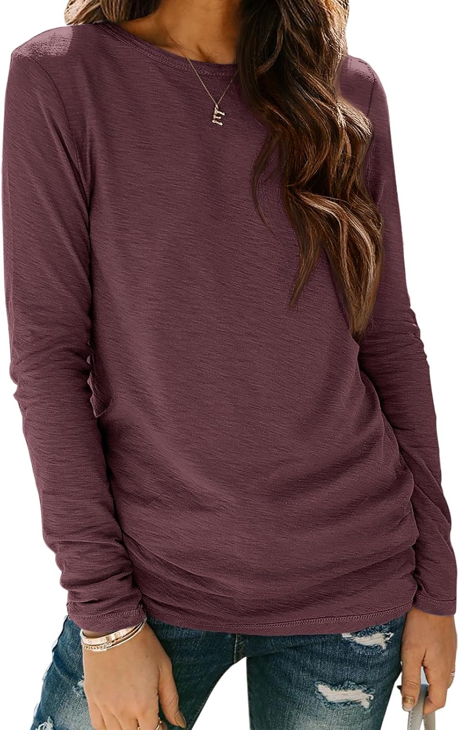 ATHMILE Womens Long Sleeve Shirts Basic Tee Fall Trendy Spring Top Business Casual Beach Vacation Workout 2025 Fashion