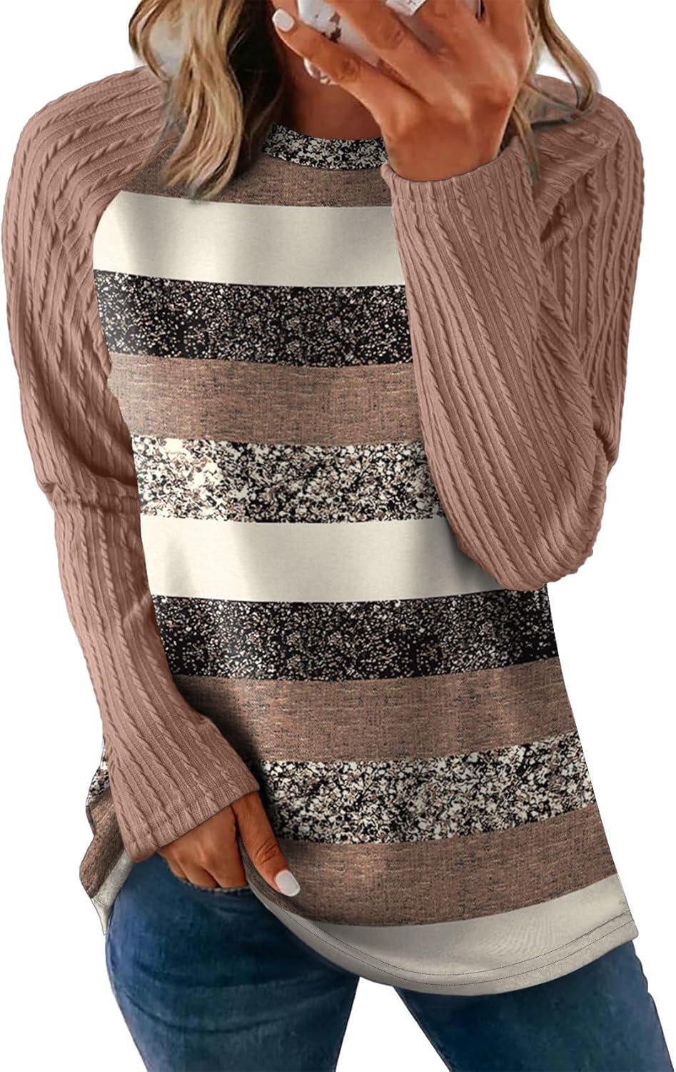 OFEEFAN Long Sleeve Shirts for Womens Fall Fashion 2025 Crewneck Oversized Sweatshirt Tunic Tops to Wear with Leggings