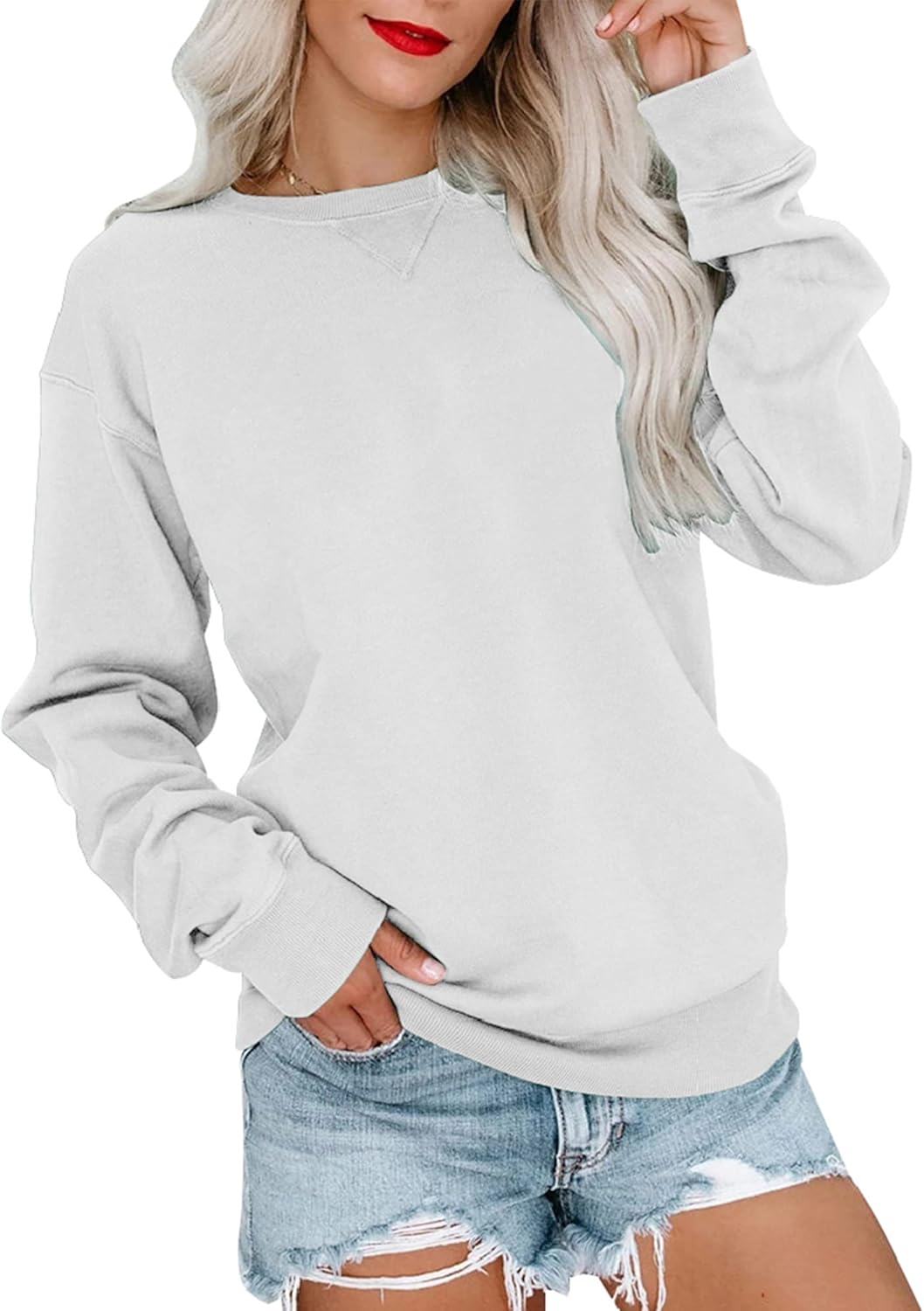 Bingerlily Womens Casual Long Sleeve Sweatshirt Crew Neck Cute Pullover Relaxed Fit Tops