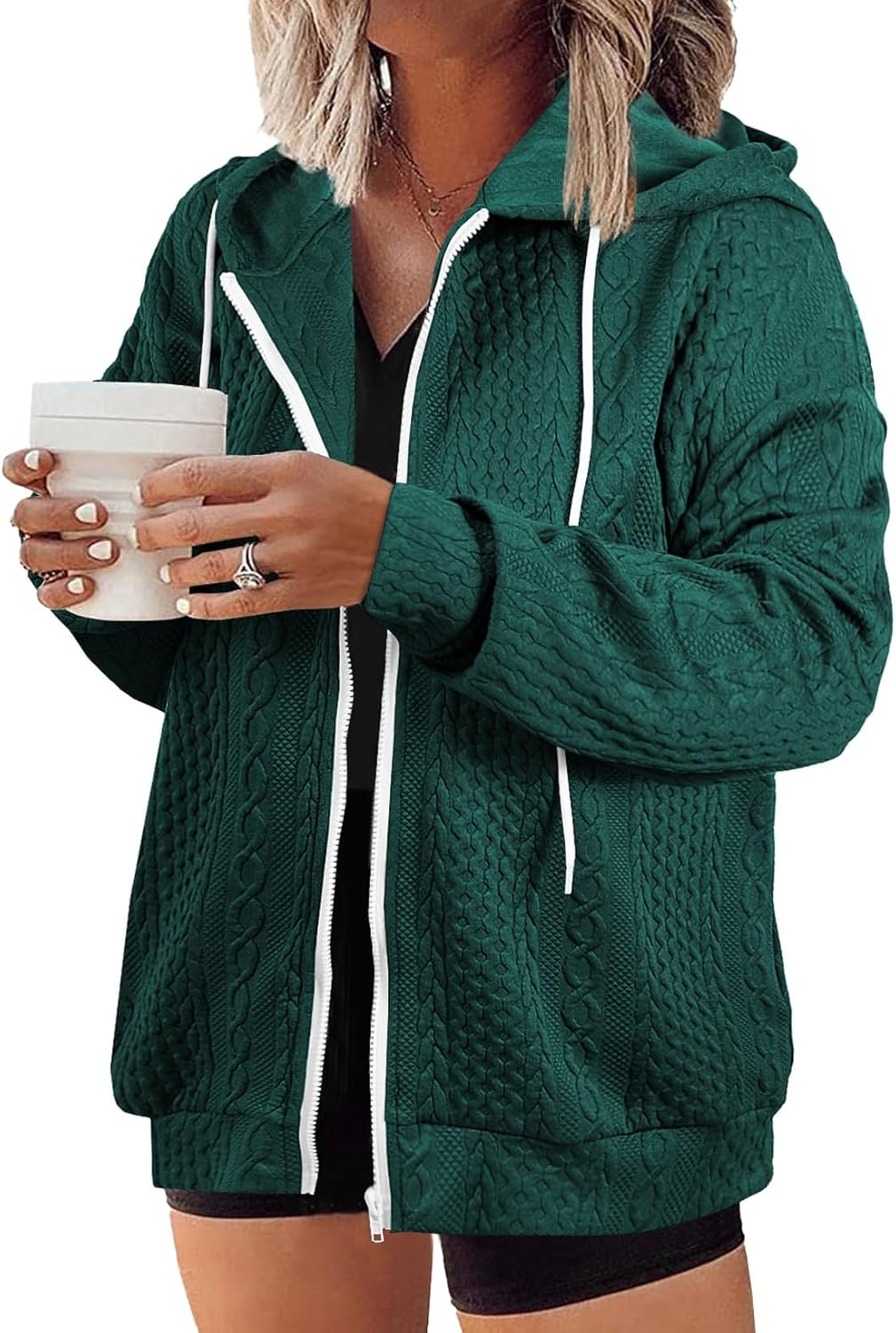 Eytino Womens Plus Size Hoodies Sweatshirt Long Sleeve Zip Up Drawstring Jacket Coat Outwear with Pocket(1X-5X)