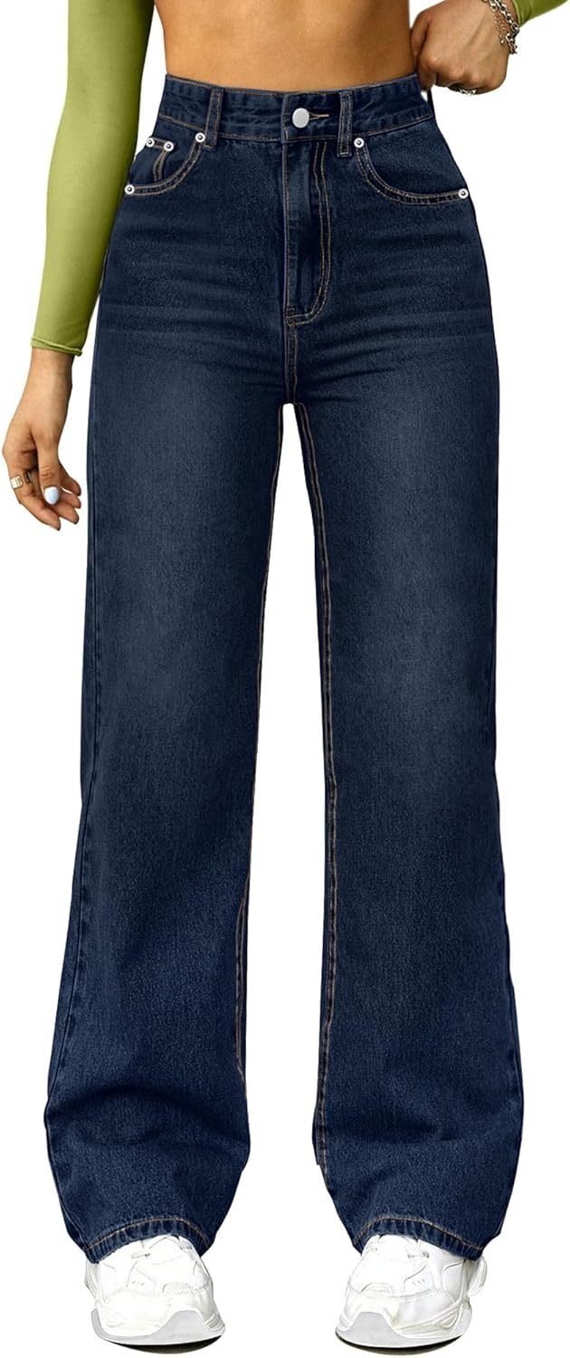 Straight Leg Jeans for Women,High Waisted Wide Leg Loose Microelastic Boyfriend Denim Pants