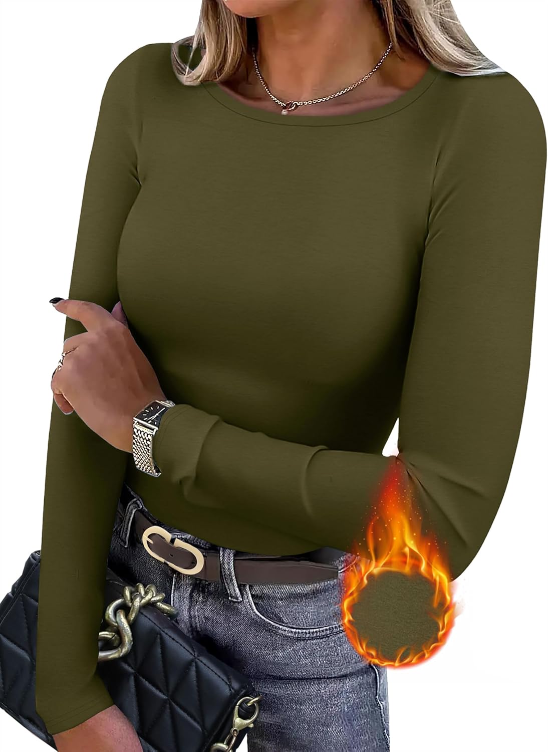 WIHOLL Long Sleeve Thermal Shirt for Women Light Fleece Tops Fall 2025 Crew Neck Casual Basic T-Shirts