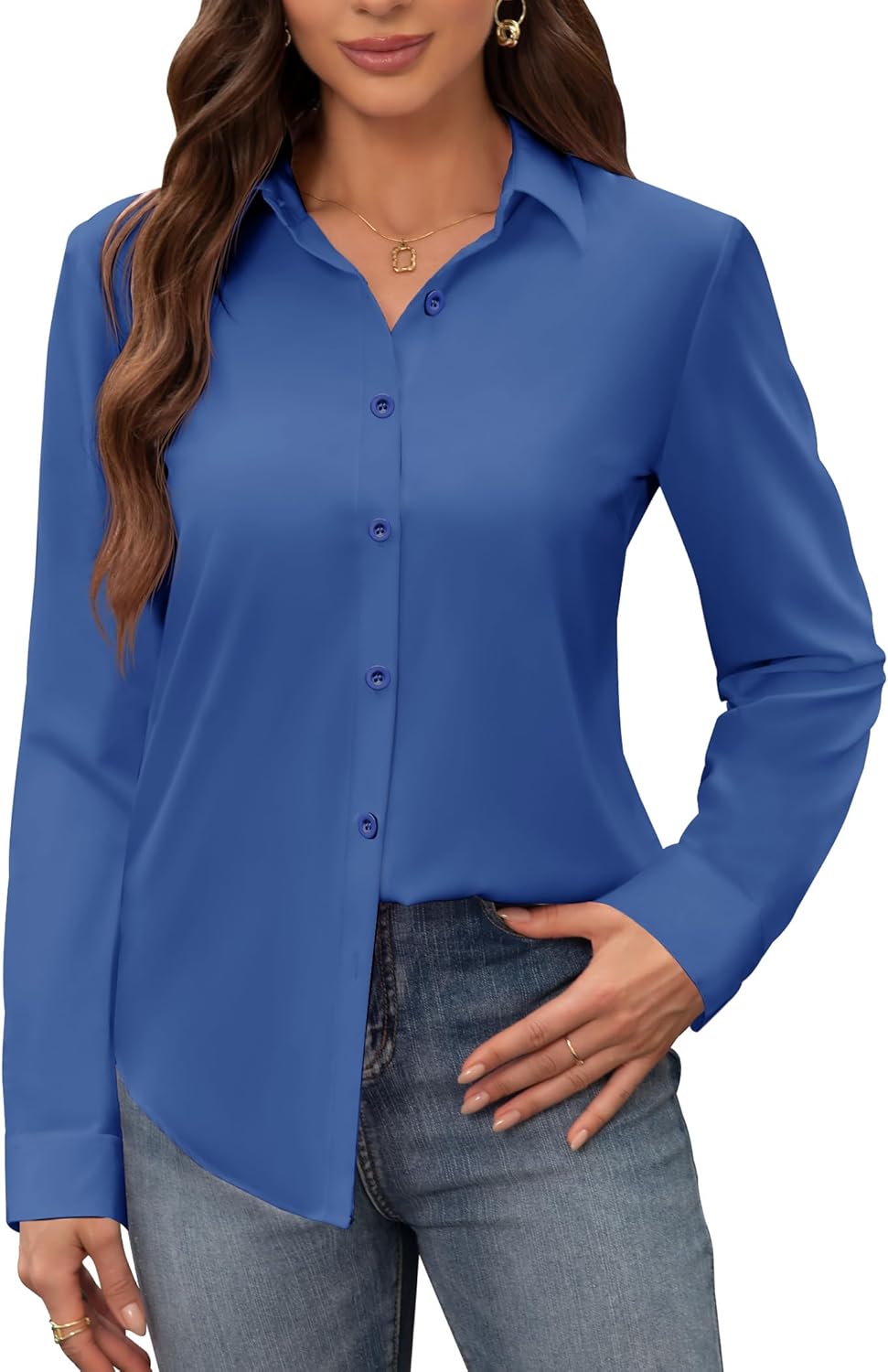 siliteelon Women's Stain Shield Dress Shirts Wrinkle Free Long Sleeve Shirts Solid Work Business Button Down Shirts