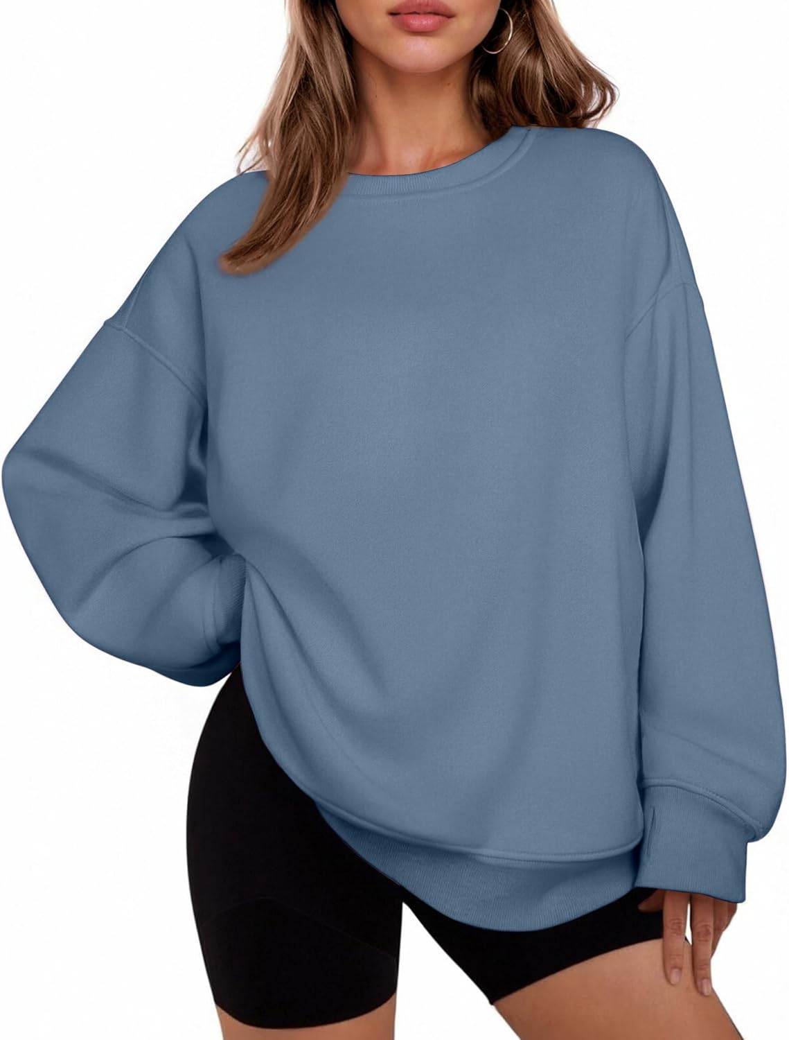 PINSPARK Womens Sweatshirt Crewneck Fleece Pullover Tops Oversized Sweat Shirts with Thumbholes Pockets 2025 Fall Outfits