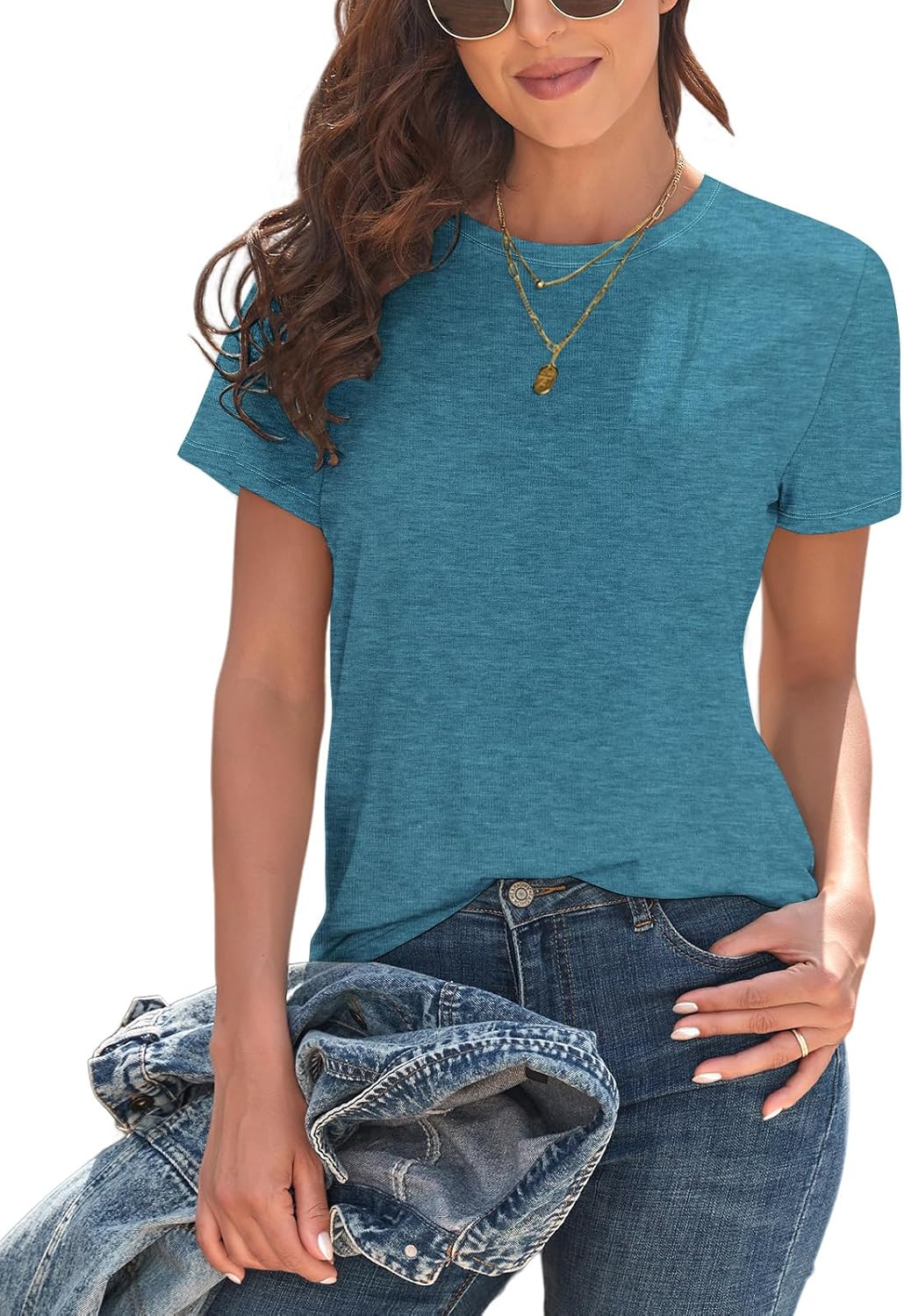 KevaMolly Basic T Shirts for Women UPF 50+ Short Sleeve Casual Summer Tops Trendy Solid Loose Fit Tshirt