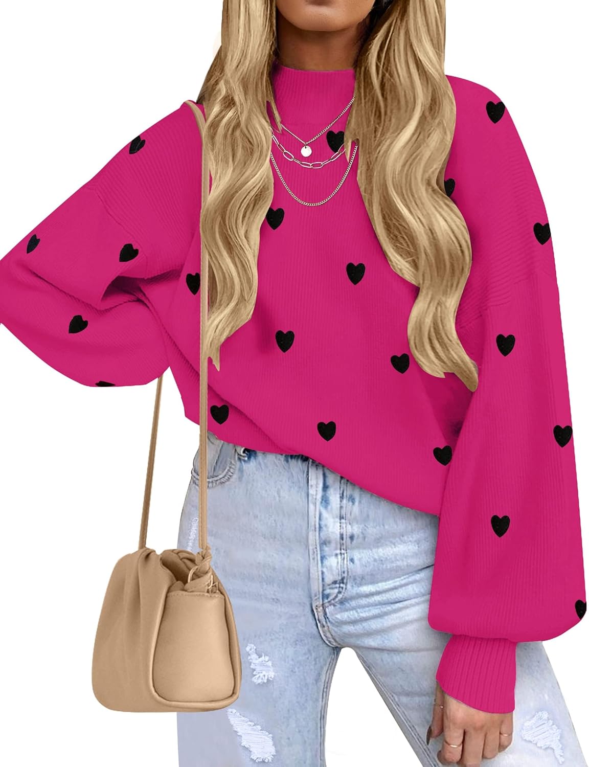 ZESICA Women's Casual Turtleneck Long Lantern Sleeve Fall 2025 Oversized Ribbed Knit Pullover Sweater Jumper Top