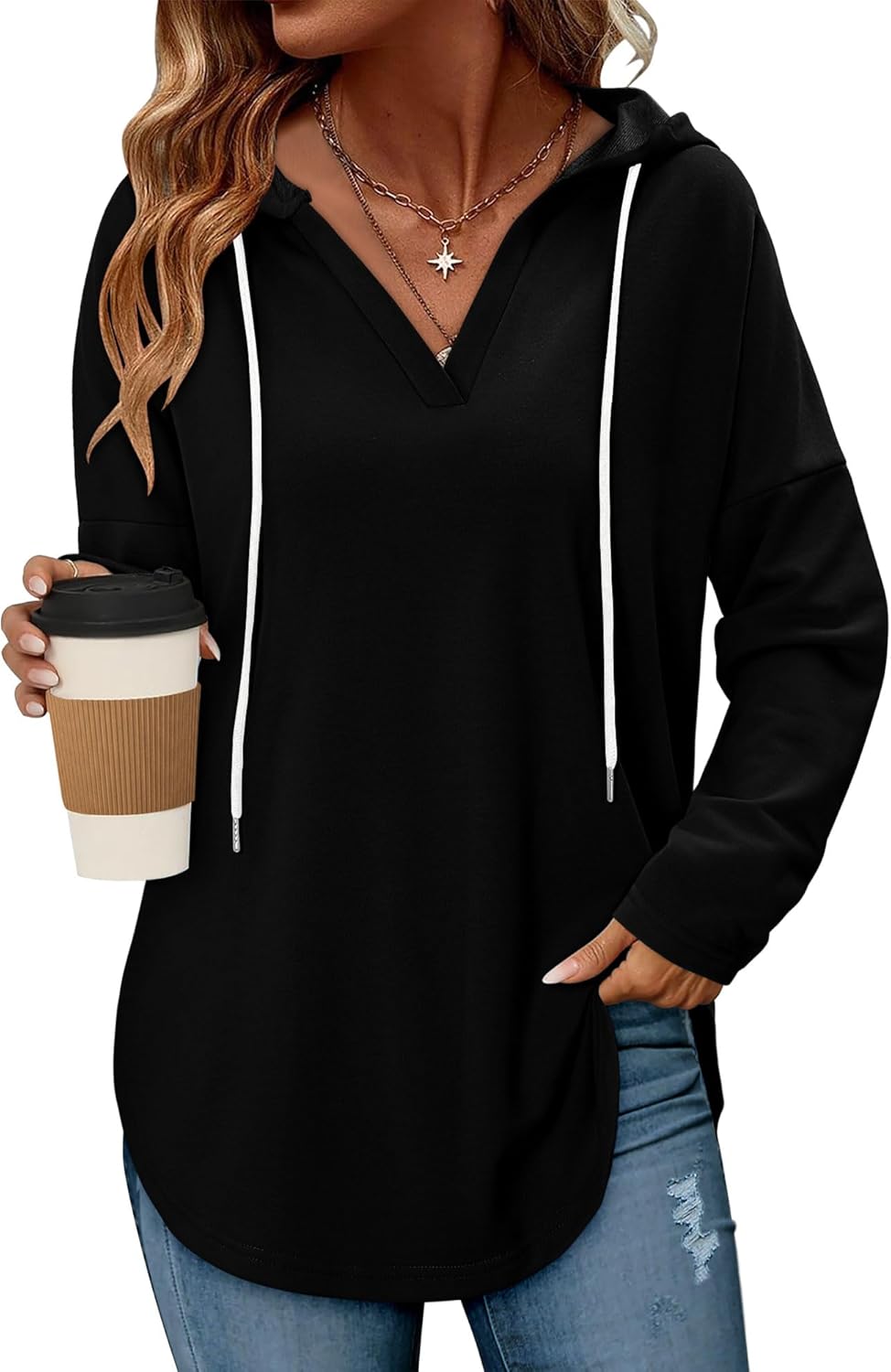 Angerella Womens Fashion Hoodies Pullover Oversized Sweatshirt Long SLeeve Drawstring Hooded Fall Shirts Loose Fit