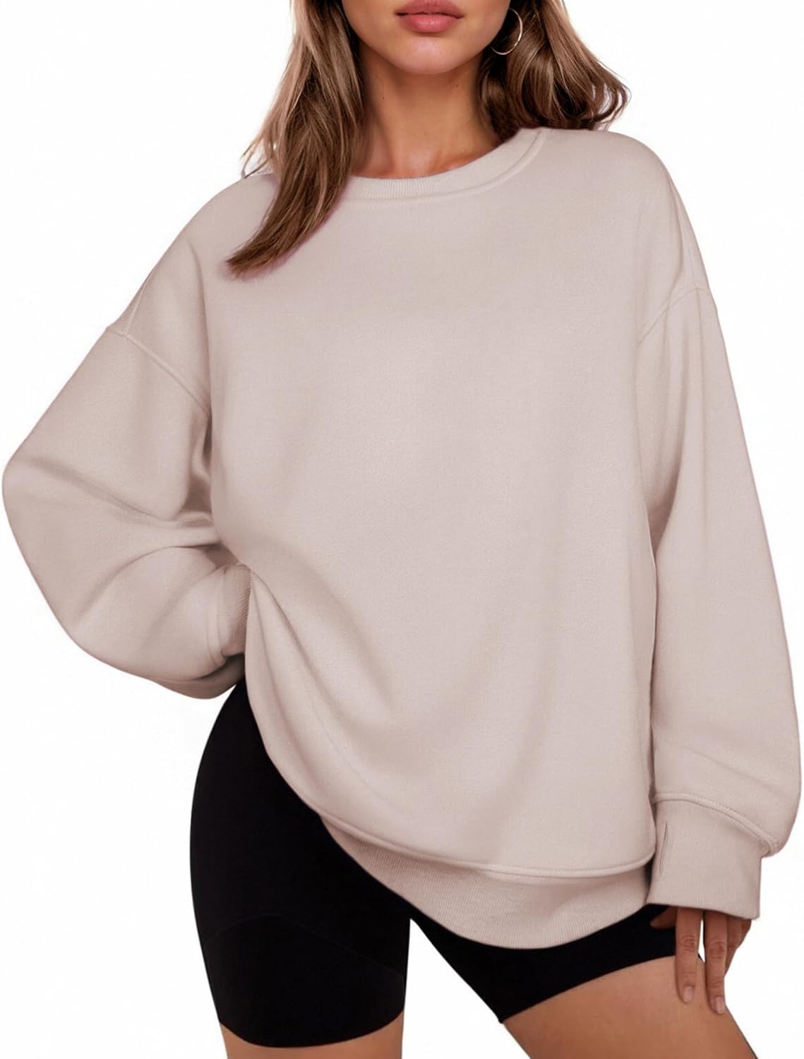 PINSPARK Womens Sweatshirt Crewneck Fleece Pullover Tops Oversized Sweat Shirts with Thumbholes Pockets 2025 Fall Outfits