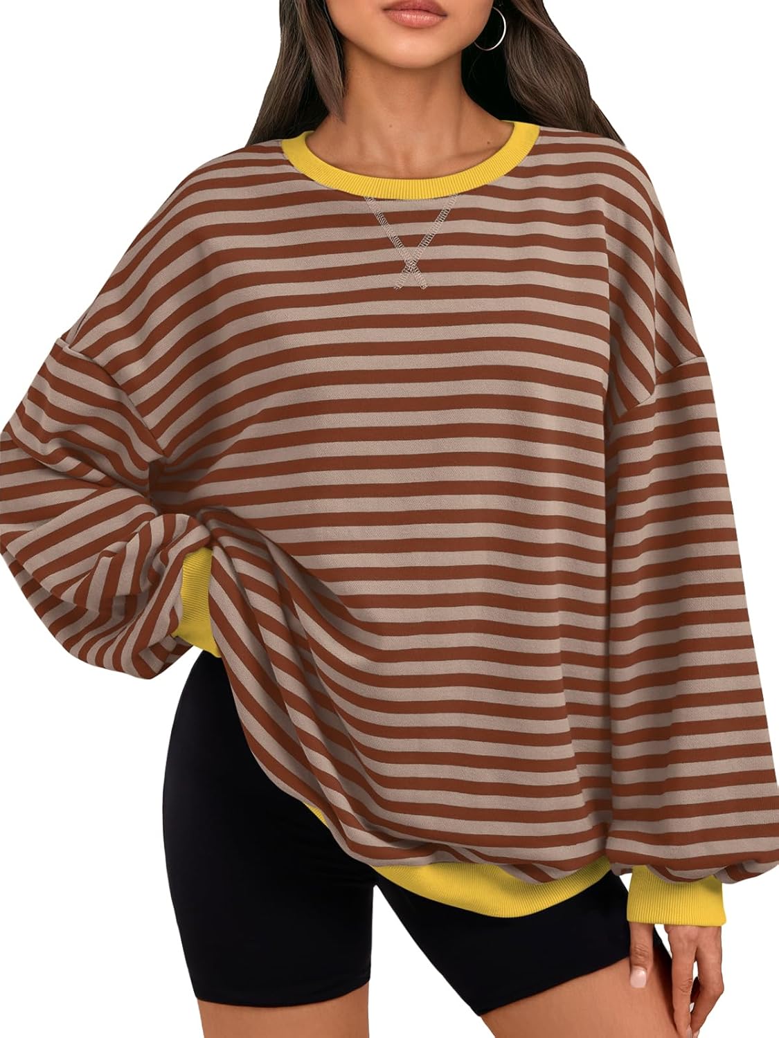 Trendy Queen Oversized Sweatshirt for Women 2025 Fall Crewneck Striped Long Sleeve Shirts Hoodies Cute Top Y2K Outfits