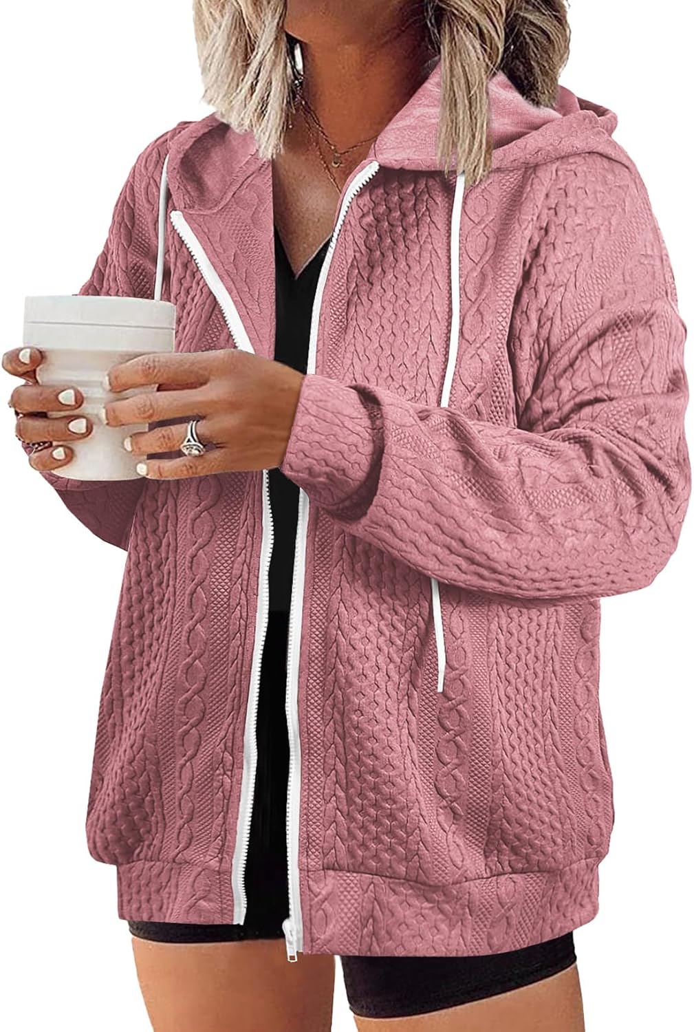 Eytino Womens Plus Size Hoodies Sweatshirt Long Sleeve Zip Up Drawstring Jacket Coat Outwear with Pocket(1X-5X)