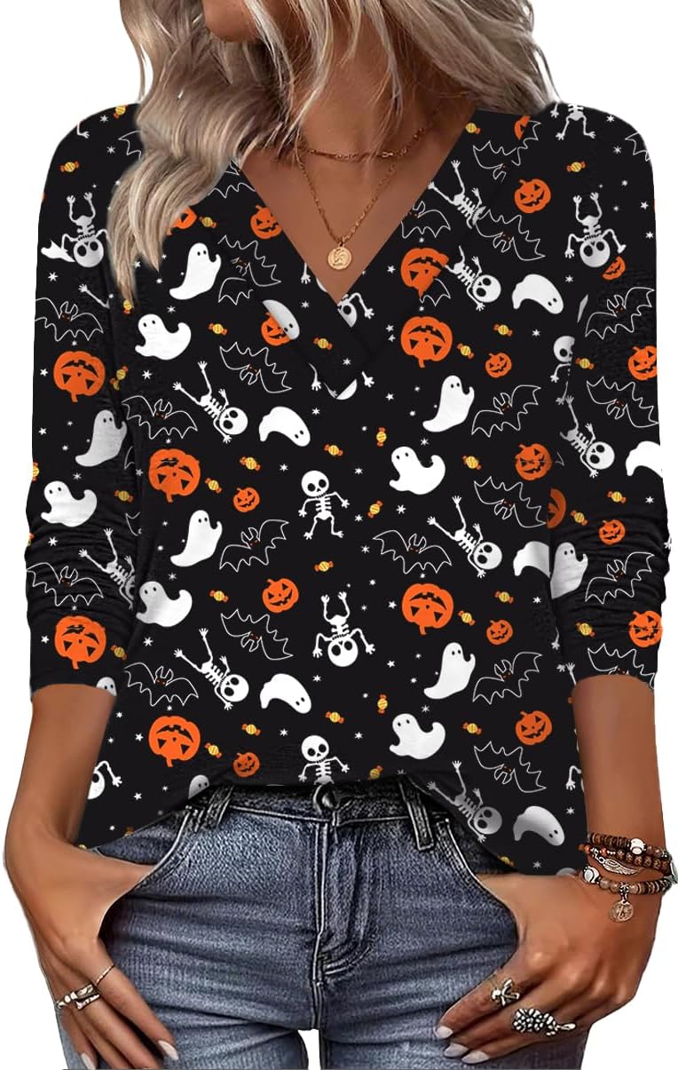 Zeagoo Women Long Sleeve Tops Dressy Casual V Neck Tshirts Basics Tee 2025 Fall Trendy Clothes S-2XL