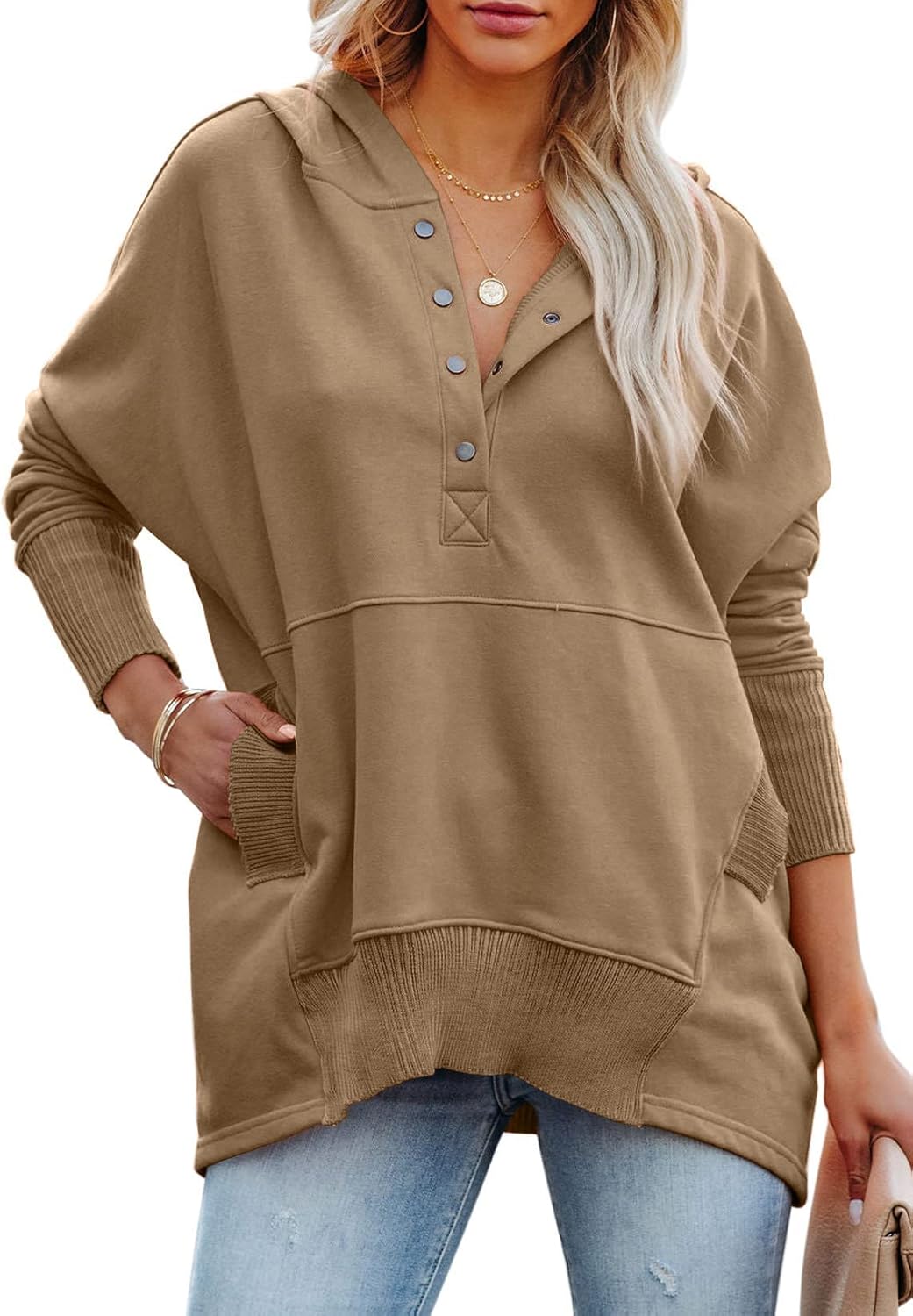 PRETTYGARDEN Women's Casual Long Sleeve Lapel Zipper Sweatshirt Drawstring Loose Pullover Tops