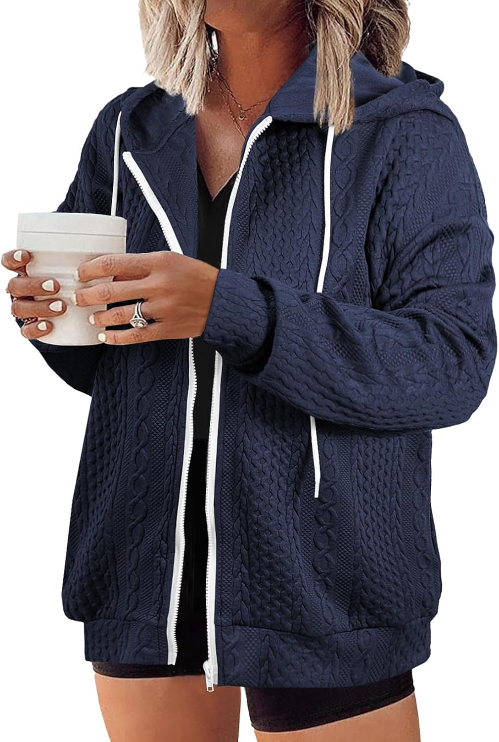 Eytino Womens Plus Size Hoodies Sweatshirt Long Sleeve Zip Up Drawstring Jacket Coat Outwear with Pocket(1X-5X)