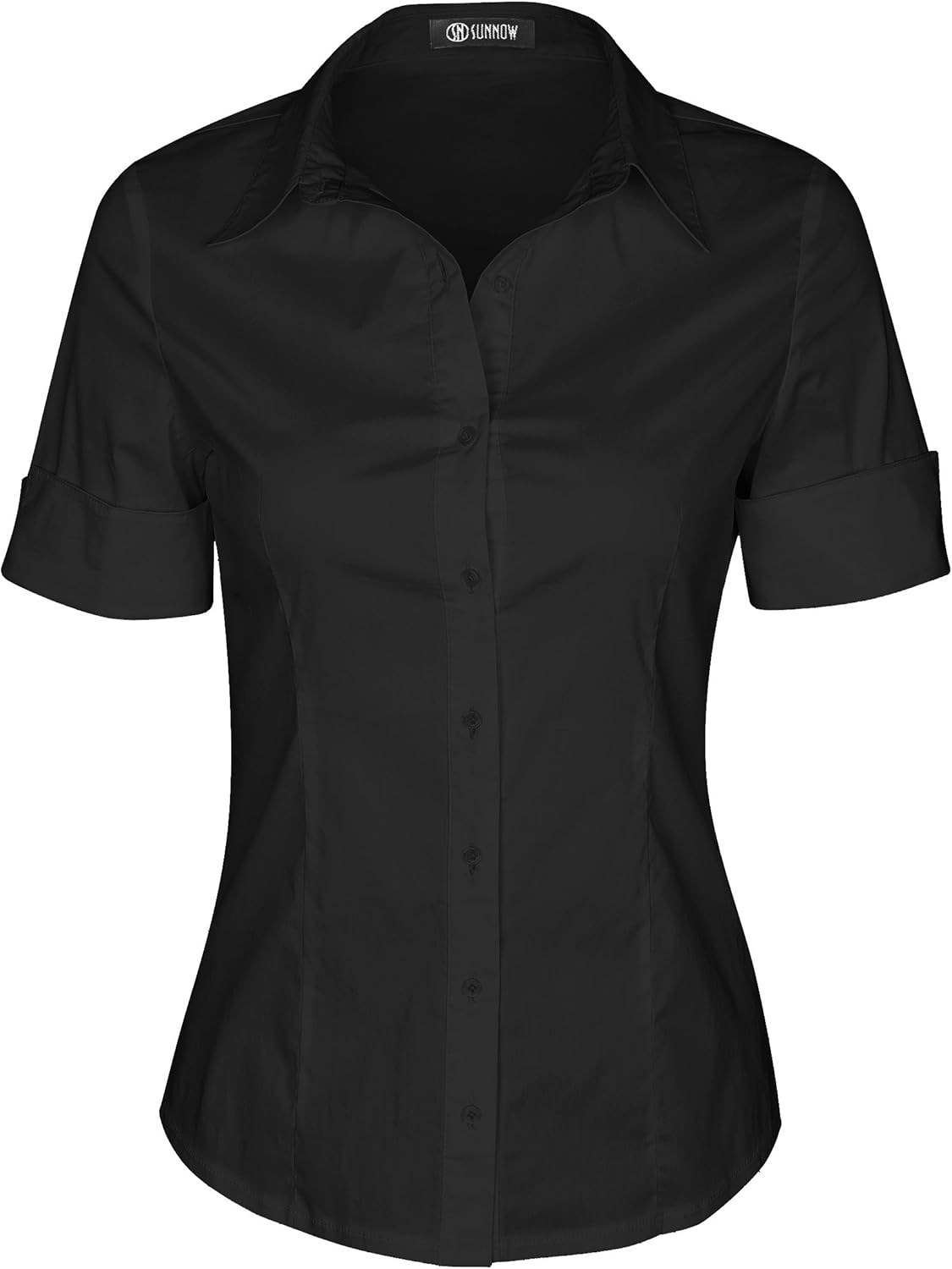 SUNNOW Womens Button Down Shirts Tailored Short Sleeve Shirt Basic Simple Stretch Wrinkle Free Formal Work Blouses