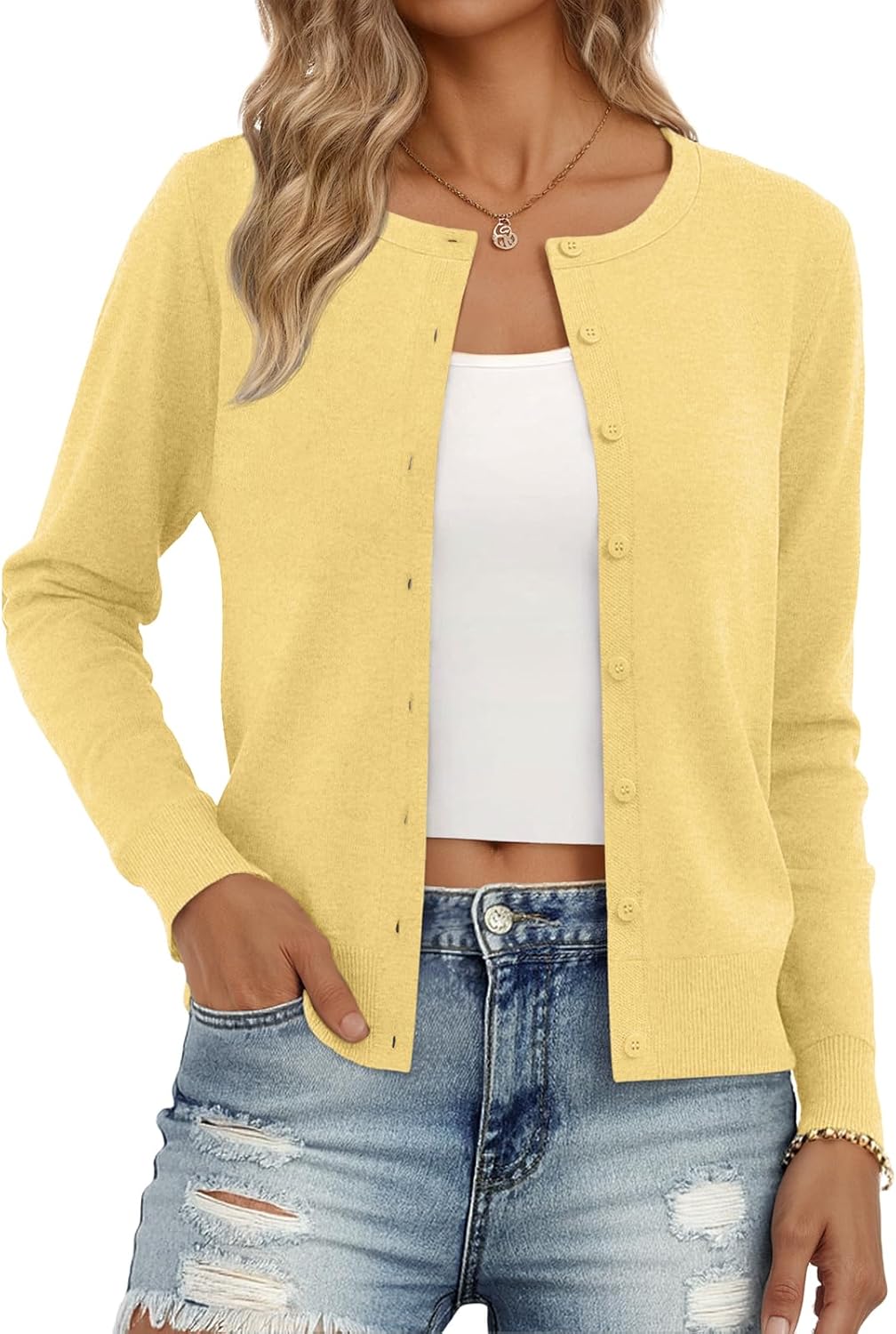 Trendy Queen Womens Cardigan Sweaters Lightweight Crew Neck Outfits Fall Fashion 2025 Clothing