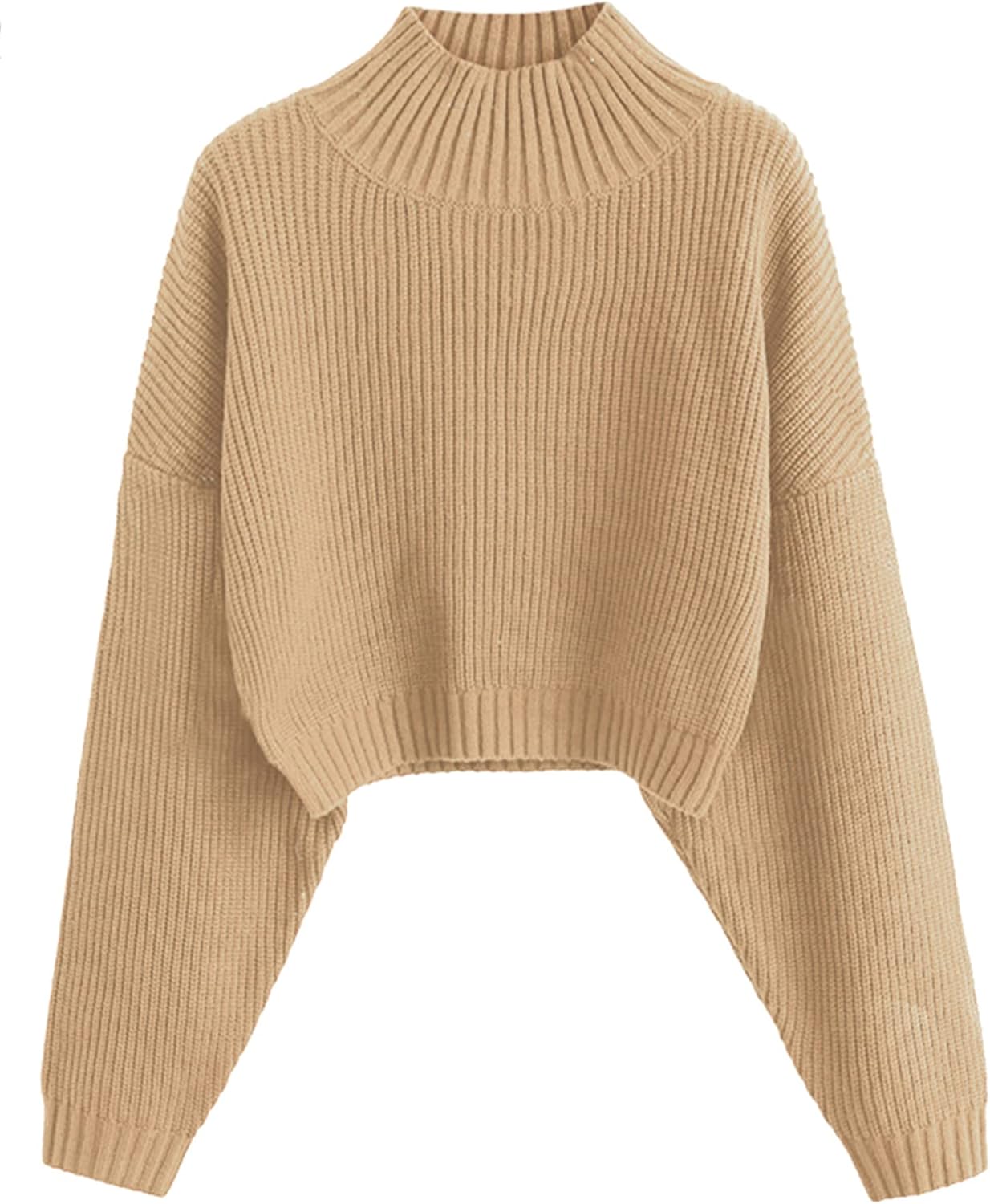 ZAFUL Women's Cropped Turtleneck Sweater Lantern Sleeve Ribbed Knit Pullover Sweater Jumper