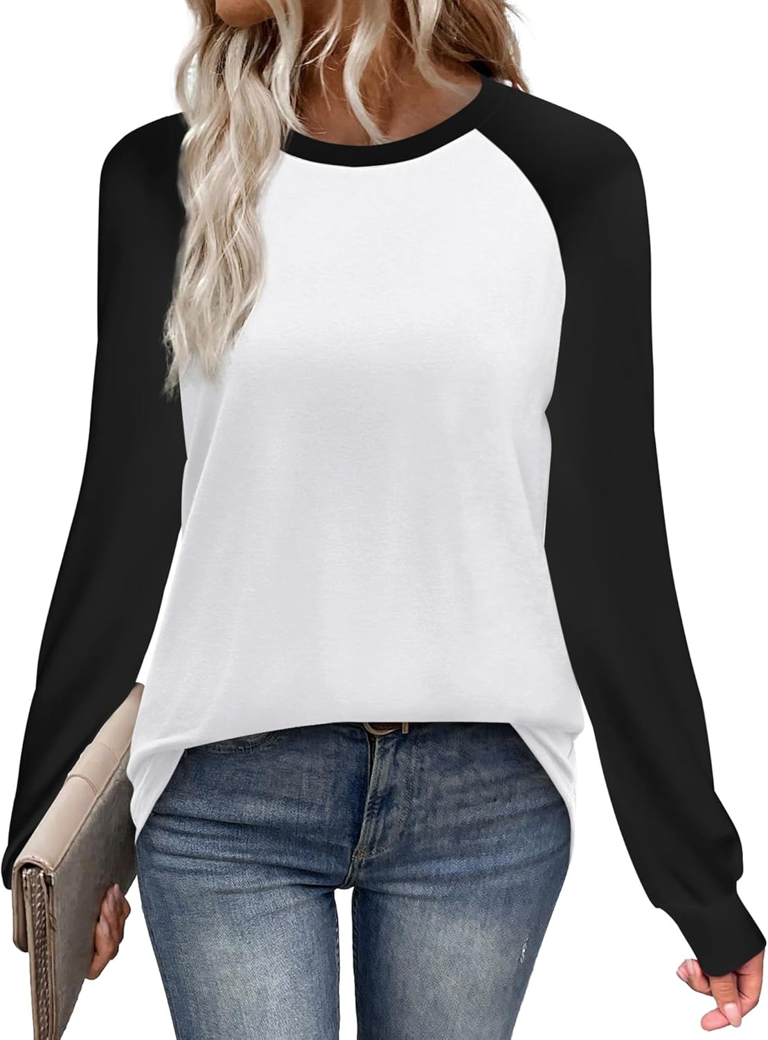 WIHOLL Long Sleeve Shirts for Women Color Block Raglan Tops Casual Crewneck Basic Tees Fall Clothes 2025 Fashion