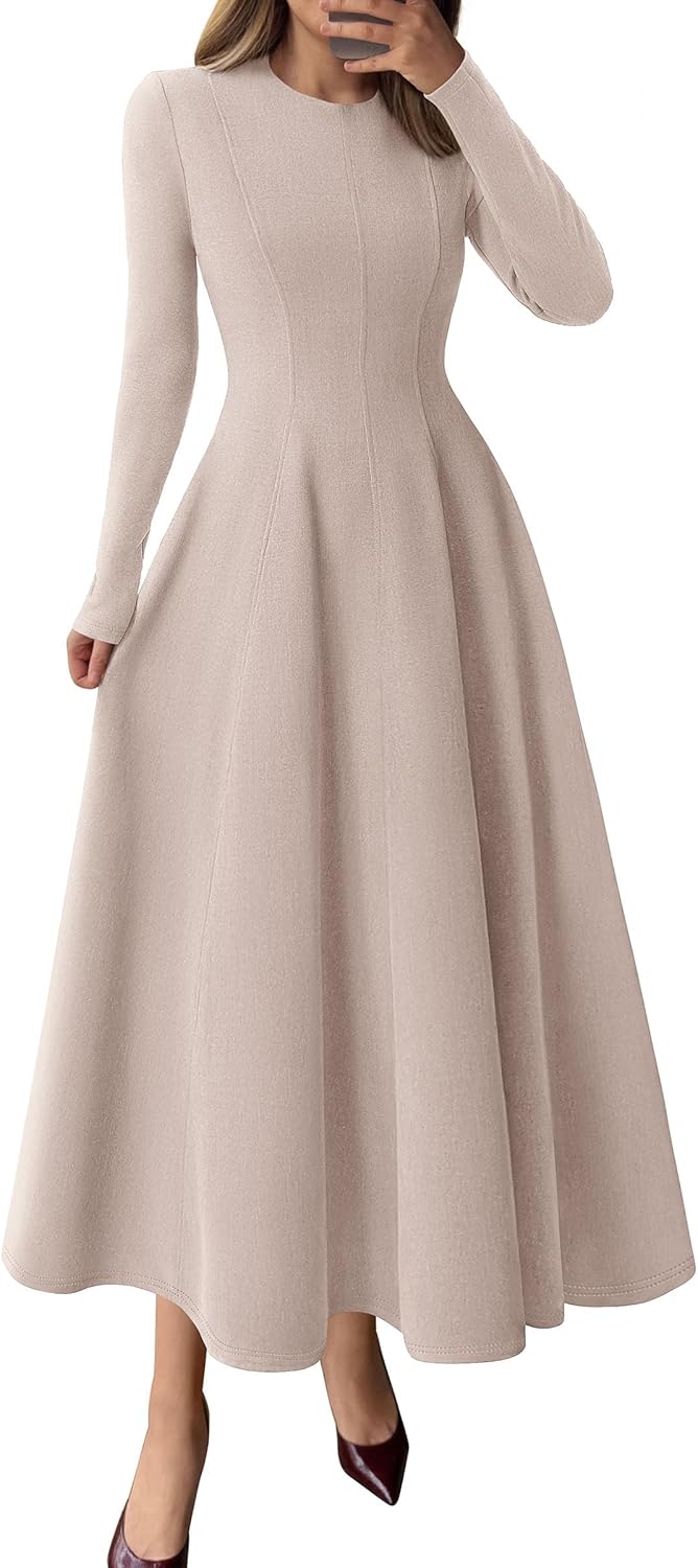 PRETTYGARDEN Cocktail Dresses for Women 2025 Elegant Classy Fall Long Sleeve Midi A Line Flowy Modest Winter Party Dress