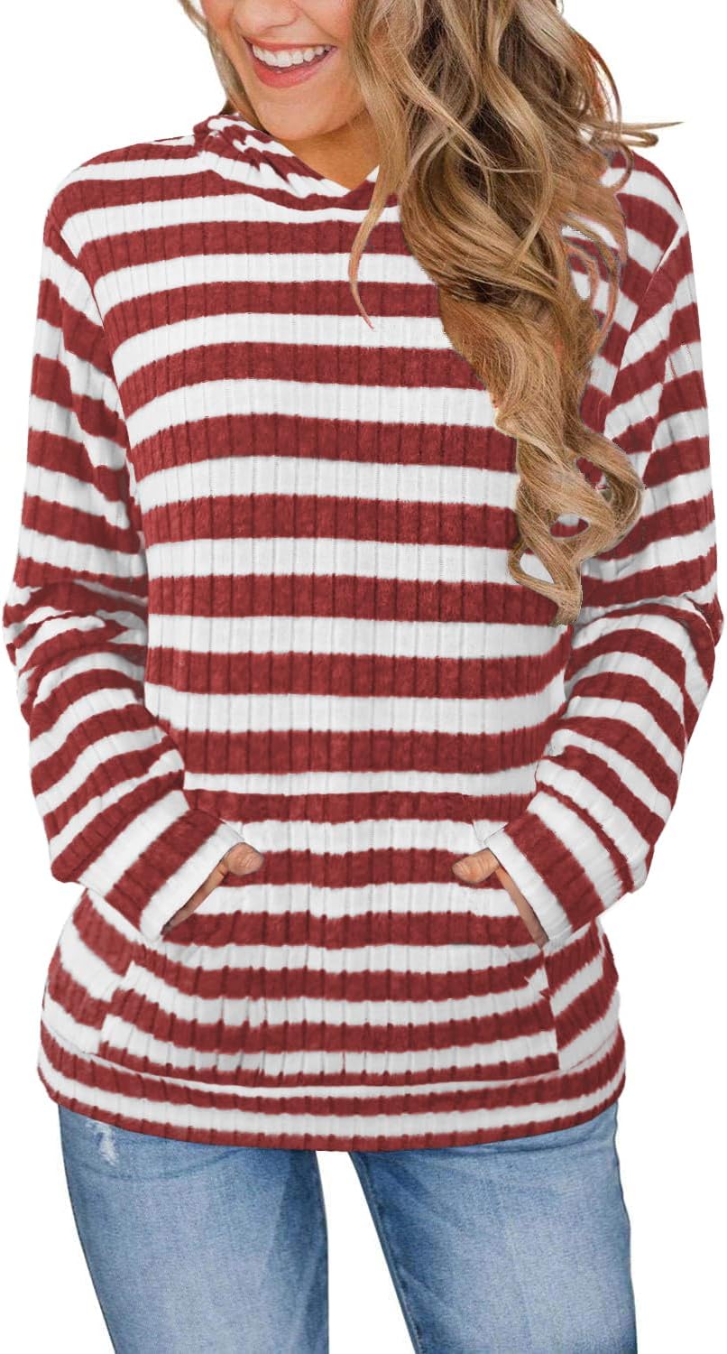 Womens Long Sleeve Shirts Kangaroo Pocket Fashion Hoodies Fall Pullover Sweatshirts