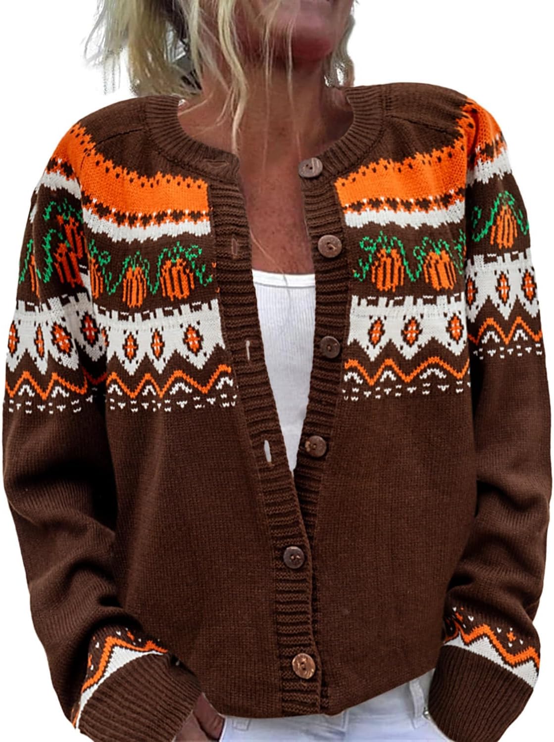 Women's Funny Fall Winter Animal Floral Christmas Tree Long Sleeve Button Knit Cardigan Sweater