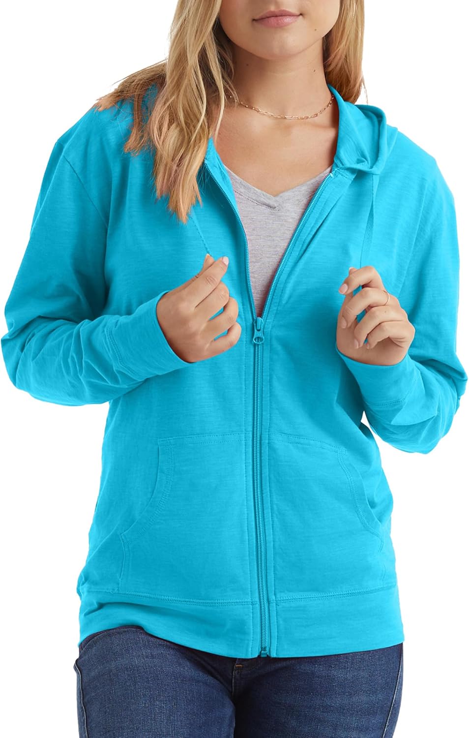 Hanes Women’s Slub Knit Full-Zip Hoodie, Textured Cotton Zip-Up T-Shirt Hoodie for Women
