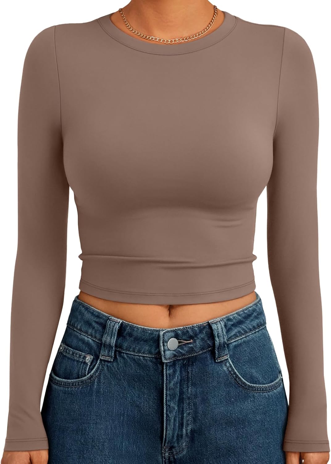 Trendy Queen Womens Long Sleeve Crop Tops Basic Slim Fitted Shirts Fashion 2025 Going Out Y2k Tops Teen Girl Clothes