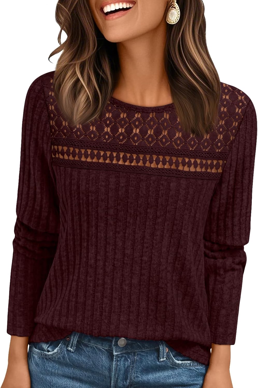 AUTOMET Womens Lace Long Sleeve Shirt Fall Top Fashion Dreesy Casual Tunic Sweaters Mesh Clothes Trendy Work Cute Outfits