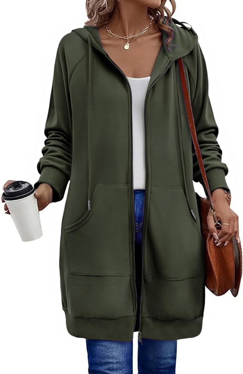 Zeagoo Women's Zip Up Hoodies Long Tunic Sweatshirts Long Sleeve Oversized Fleece Casual 2025 Fall Jacket Coat with Pocket