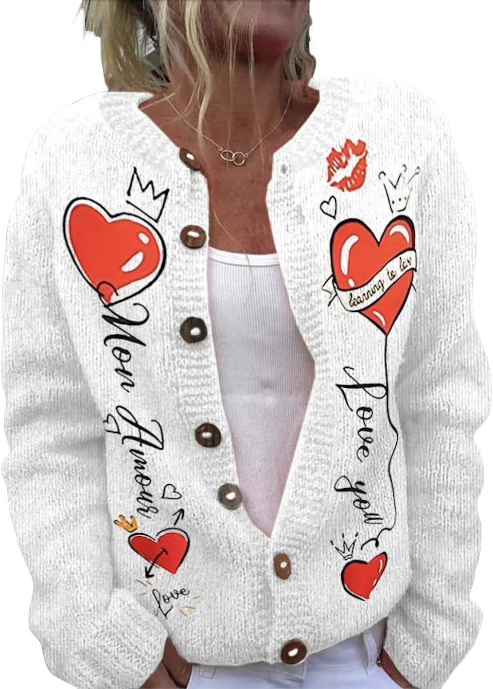 Women's Funny Fall Winter Animal Floral Christmas Tree Long Sleeve Button Knit Cardigan Sweater