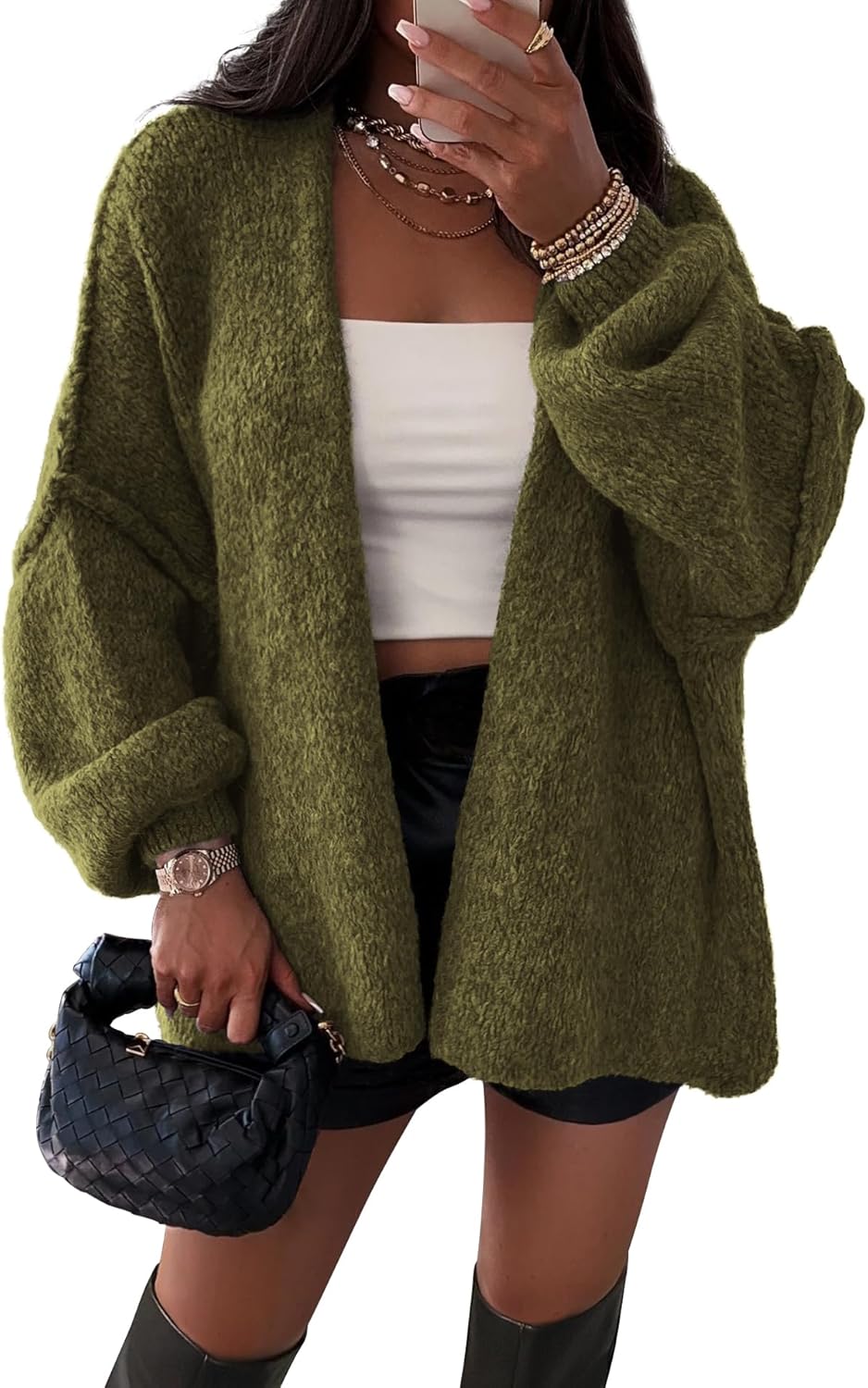 ATHMILE Womens Fall Oversized Cardigan Sweaters Long Lantern Sleeve Knit Open Front Lightweight Winter Fashion Clothes 2025