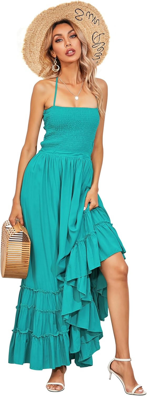 R.Vivimos Womens Summer Boho Sexy Backless Long Dresses