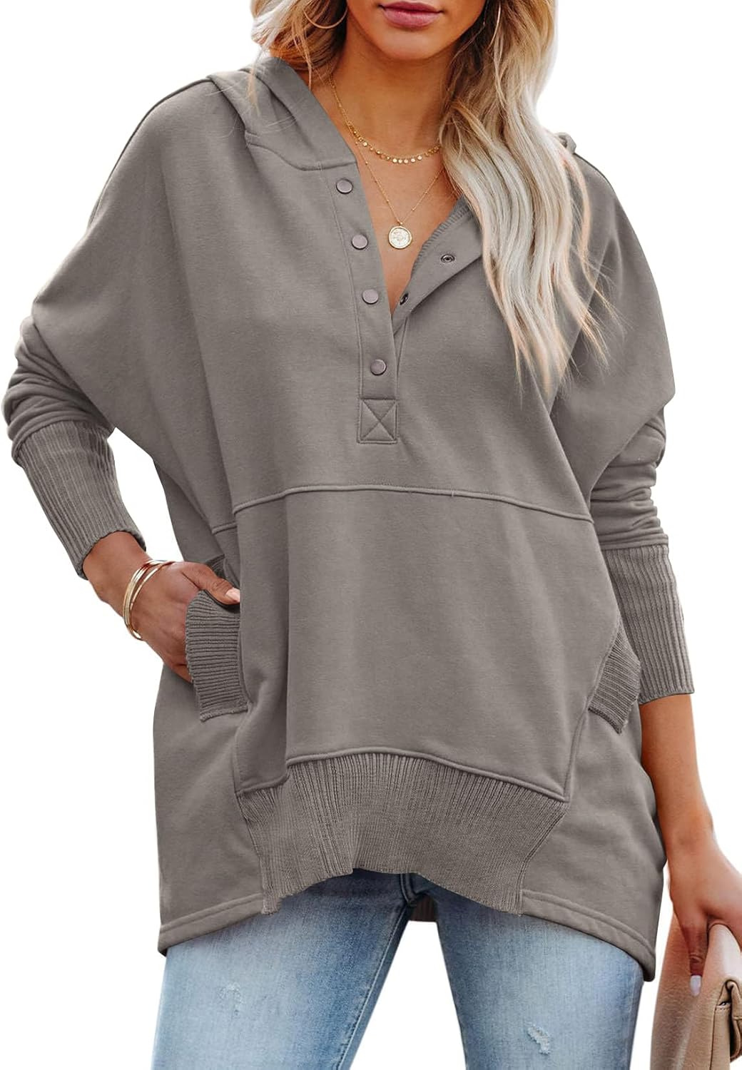 PRETTYGARDEN Women's Casual Long Sleeve Lapel Zipper Sweatshirt Drawstring Loose Pullover Tops