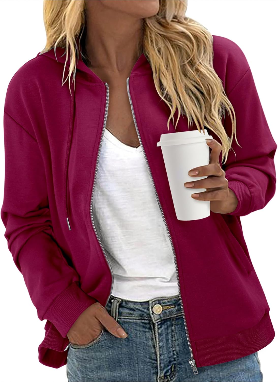 CRAZY GRID Women's Zip Up Jacket Casual Long Sleeve Sweatshirts Fall Coat Outerwear Windbreaker with Pockets S-XXL