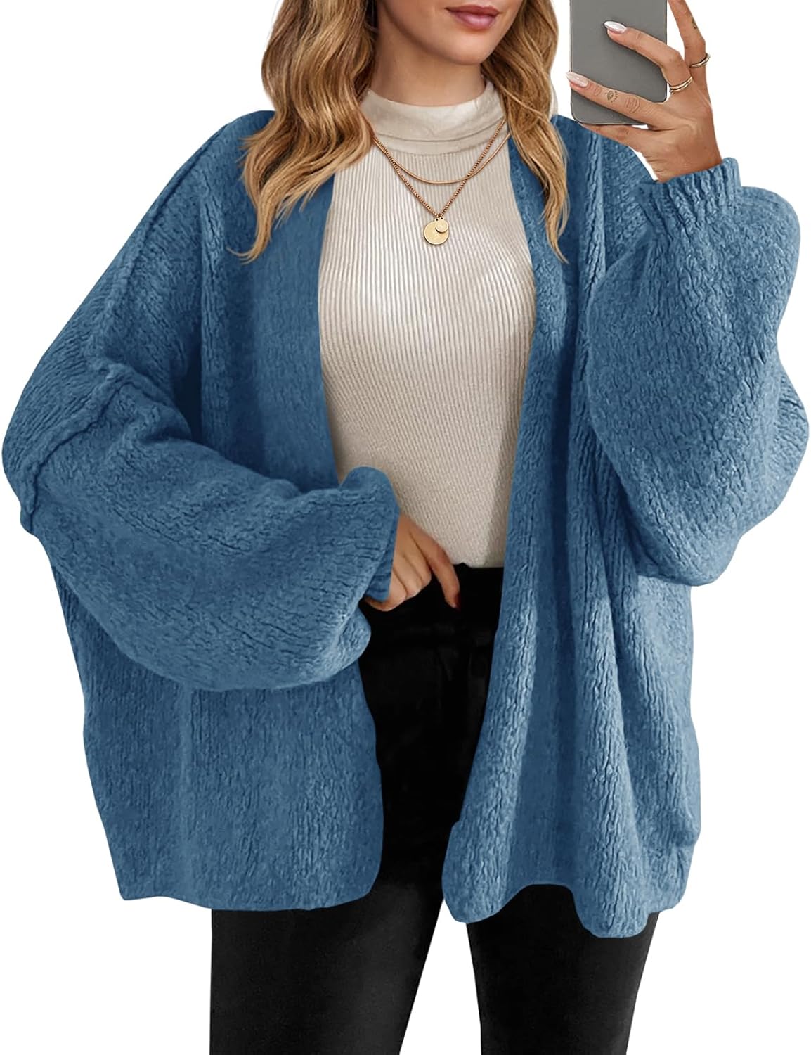 Saodimallsu Womens Oversized Cardigan Sweaters Open Front Chunky Knit Casual Long Lantern Sleeve Fall Sweater Coats