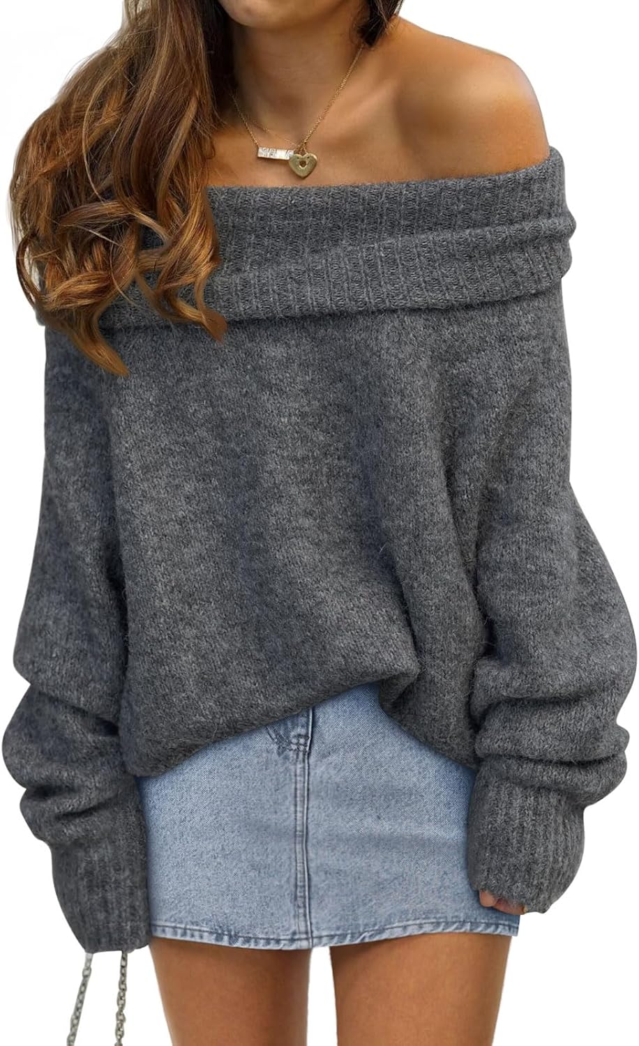 LILLUSORY Womens Off The Shoulder Sweater Oversized Batwing Sleeve Loose Pullover Sweaters Tops