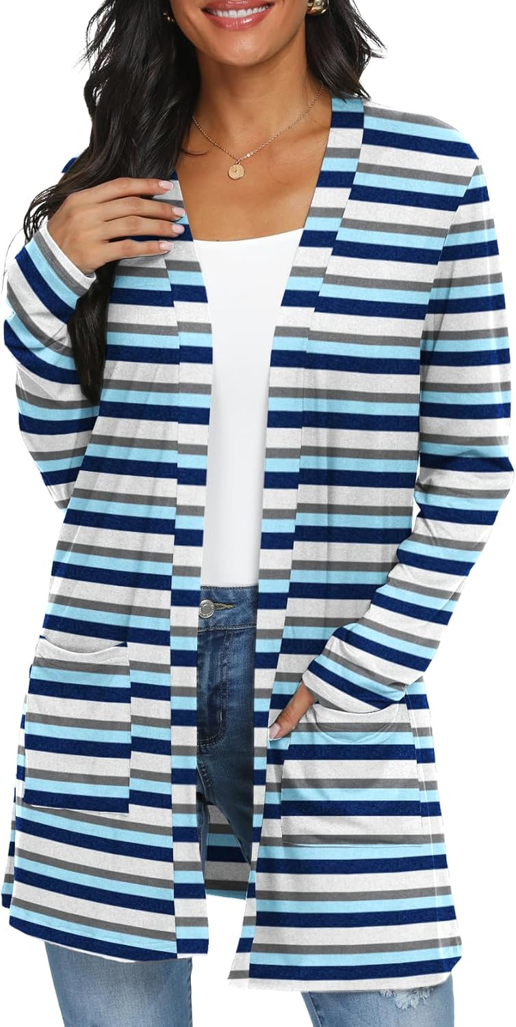 Womens Casual Lightweight with Pocketes Long Sleeve Open Front Cardigan