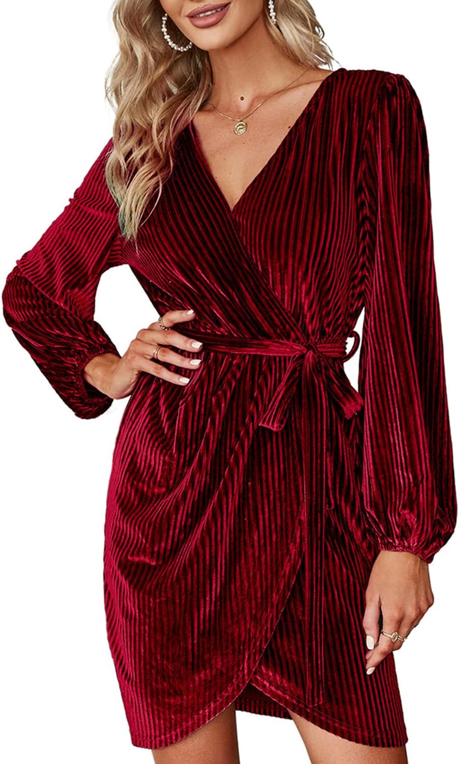 BerryGo Women's Long Sleeve Wrap Semi Formal Velvet Mini Dress Sexy Cocktail Party Winter Club Dress