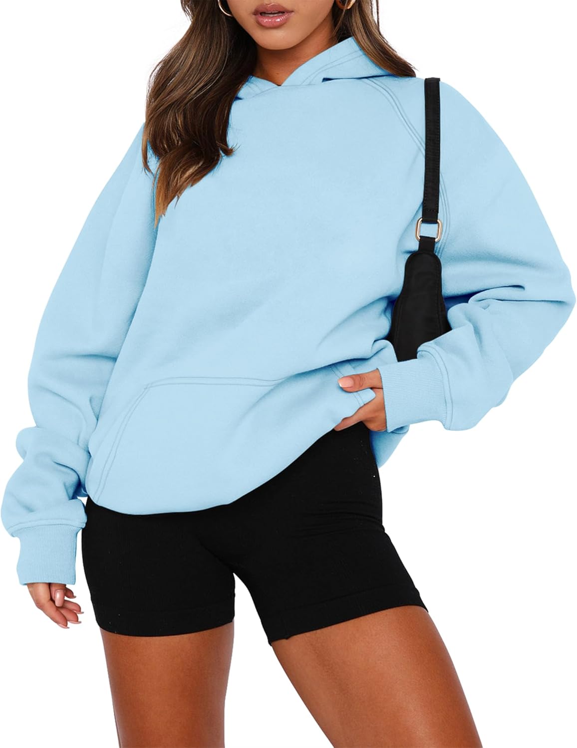 onlypuff Women Pullover Sweatshirt Long Sleeve Hoodies Kangaroo Pocket Fleece Basic Sweater