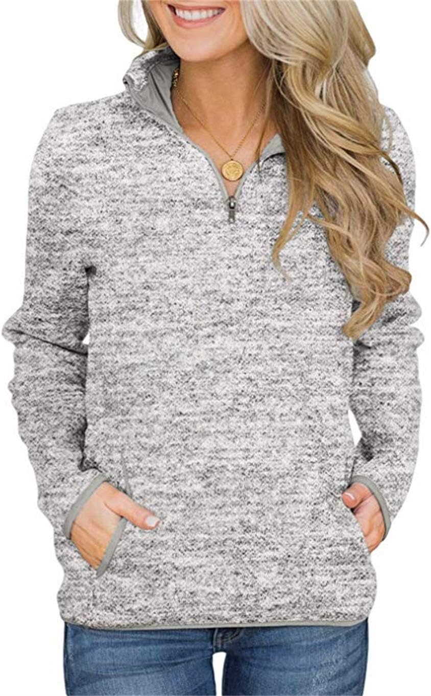 Artfish Women's Women Quarter Zip Casual Pullovers Lightweight Fleece Sweatshirts with Pockets