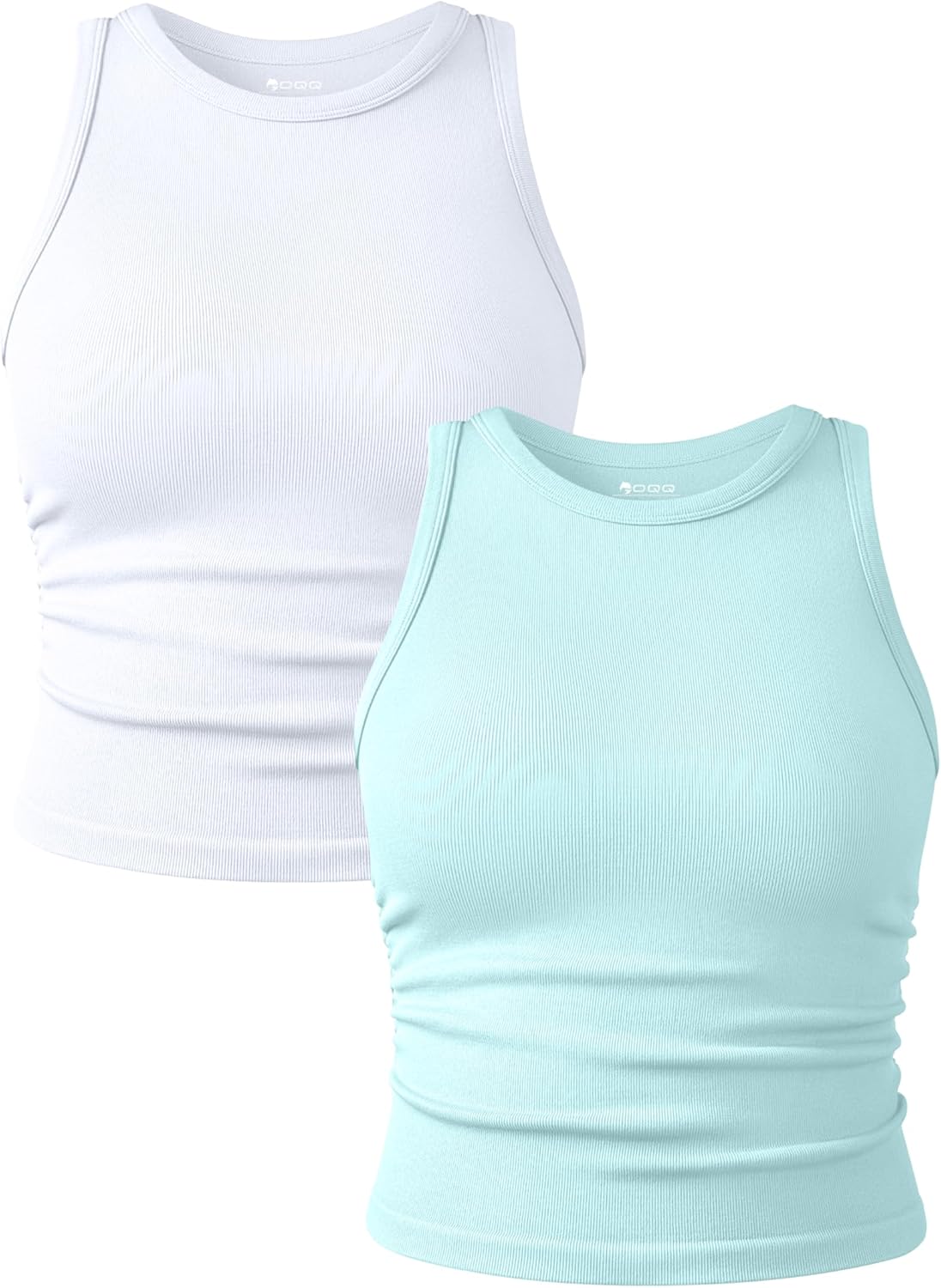 OQQ Women's 2 Piece Tank Tops Crew Neck Sleeveless Basic Stretch Casusal Yoga Crop Camis