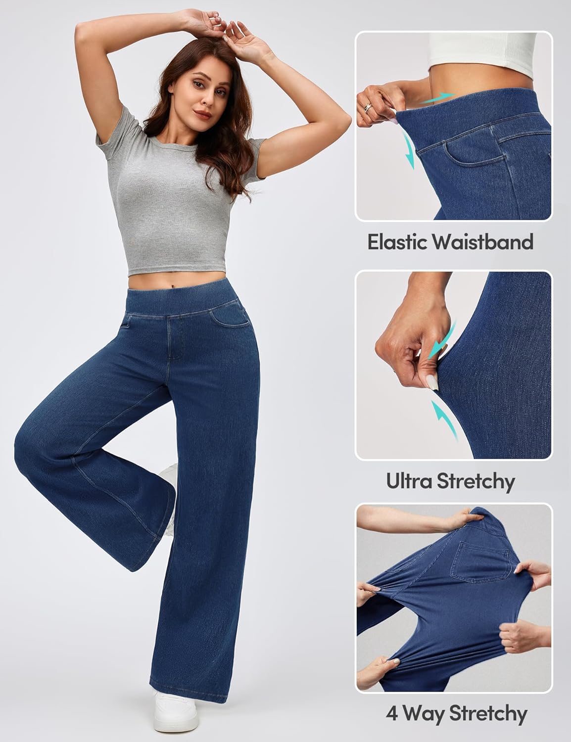 IUGA Wide Leg Jeans Woman High Waisted Pull On Baggy Jeans for Women Stretchy Trendy Womens Jean Straight Casual Denim Pants