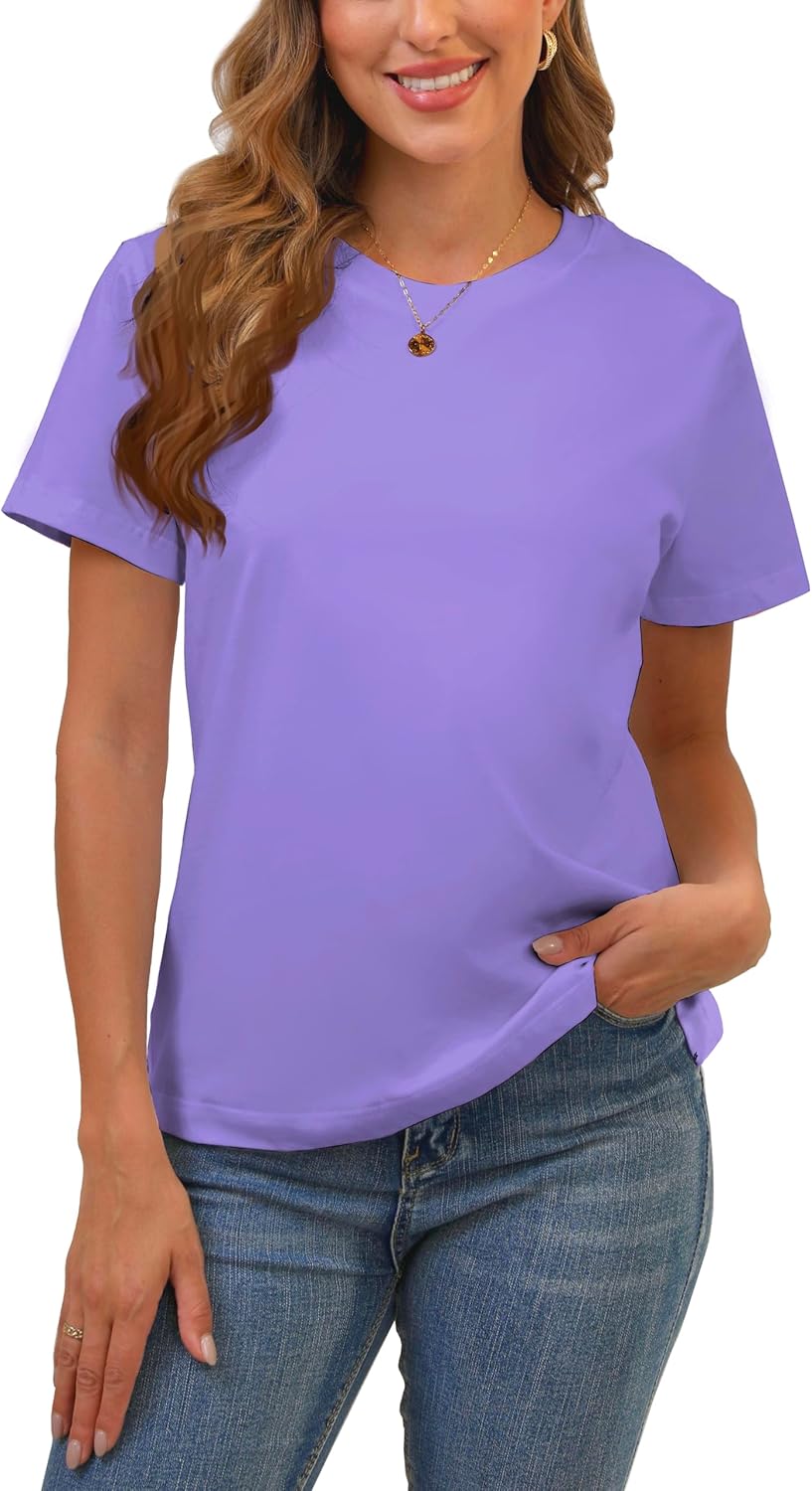 Cotton Basic T Shirts for Women,Crew Neck Short Sleeve Summer Shirts,Solid Loose Fit Tshirt, Plain Workout Tops, Undershirts
