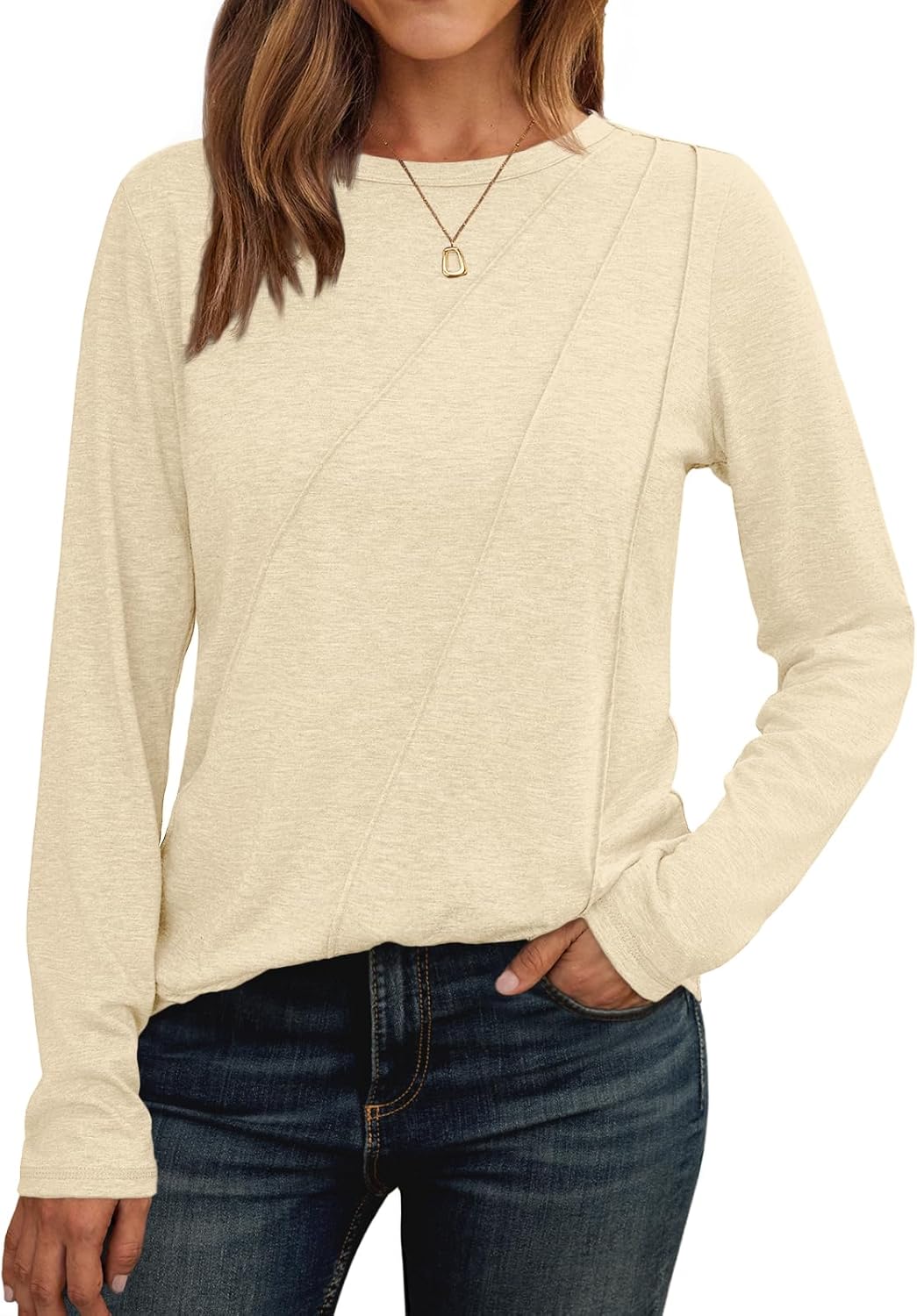 AUTOMET Womens Long Sleeve Shirts Pleated Crew Neck Casual Fall Fashion Tops Loose Fit Lightweight Girls Outfits Clothes