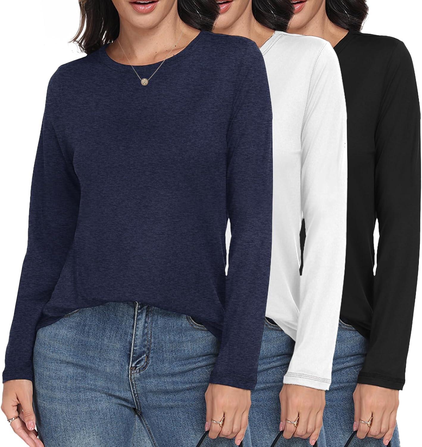 GAYHAY 3 Pack Long Sleeve Shirts for Women - Loose Fit Crew Neck Basic Tees Fall Tops Outfits Casual Clothes 2025