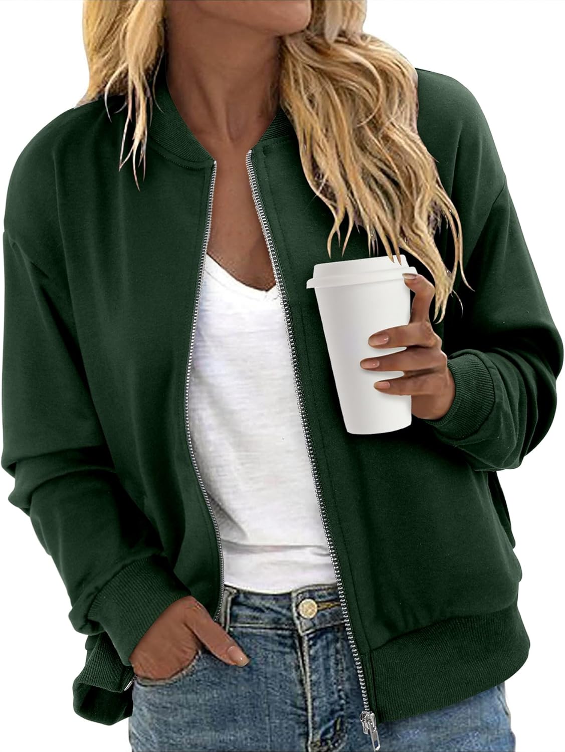 CRAZY GRID Women's Zip Up Jacket Casual Long Sleeve Sweatshirts Fall Coat Outerwear Windbreaker with Pockets S-XXL